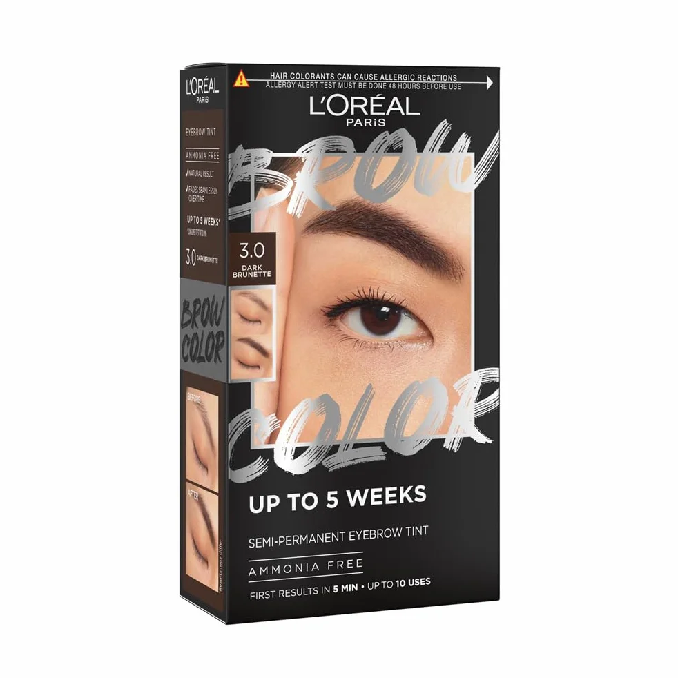 L'Oréal Paris Colorazione Semipermanente per Sopracciglia, Risultati Visibili in 5 minuti, Dura Fino a 5 Settimane, Senza Ammoniaca, Brow Color, Tonalità: 3.0 Castano Scuro