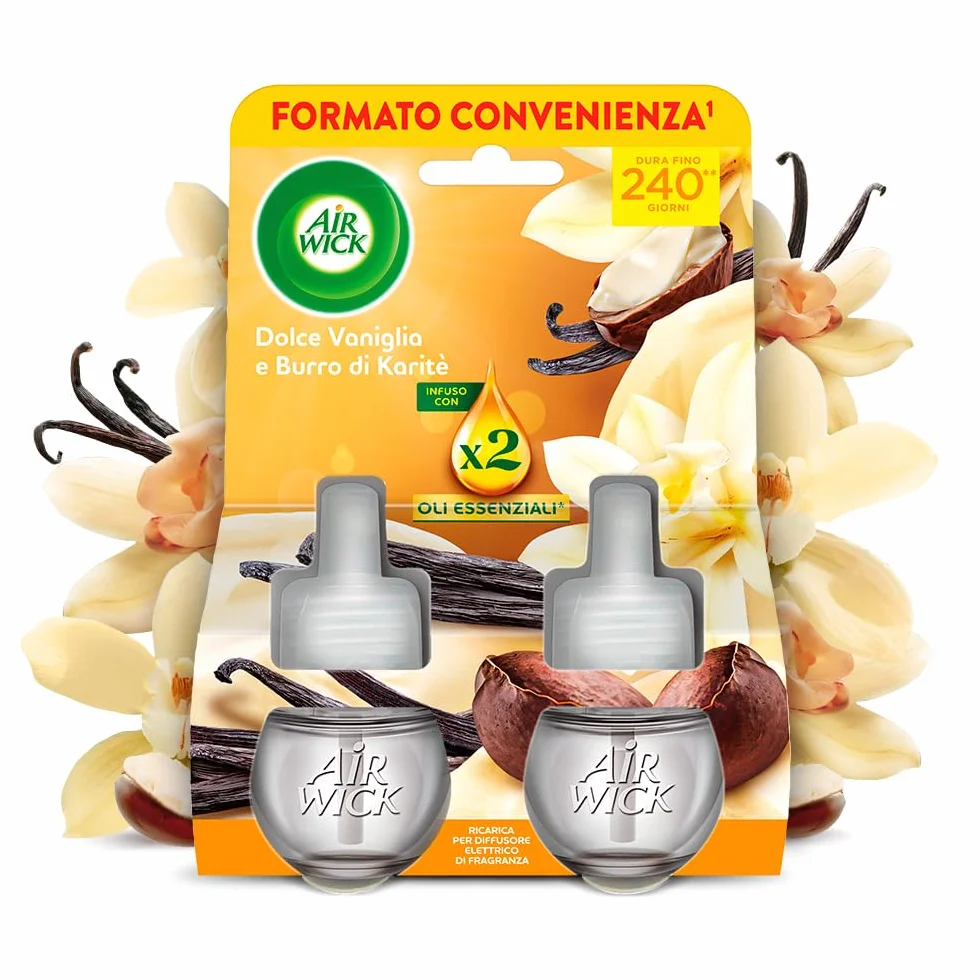 Air Wick Diffusore Elettrico Oli Essenziali Vaniglia Burro Karitè 2 Ricariche Profumatore Ambienti