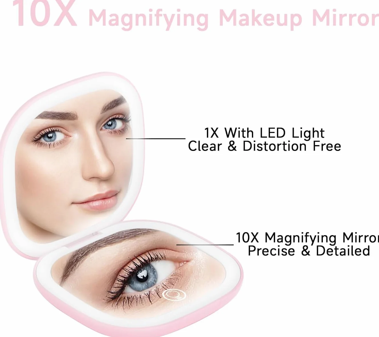 Specchio Trucco 10X con Luce LED Ricaricabile USB-C Rosa