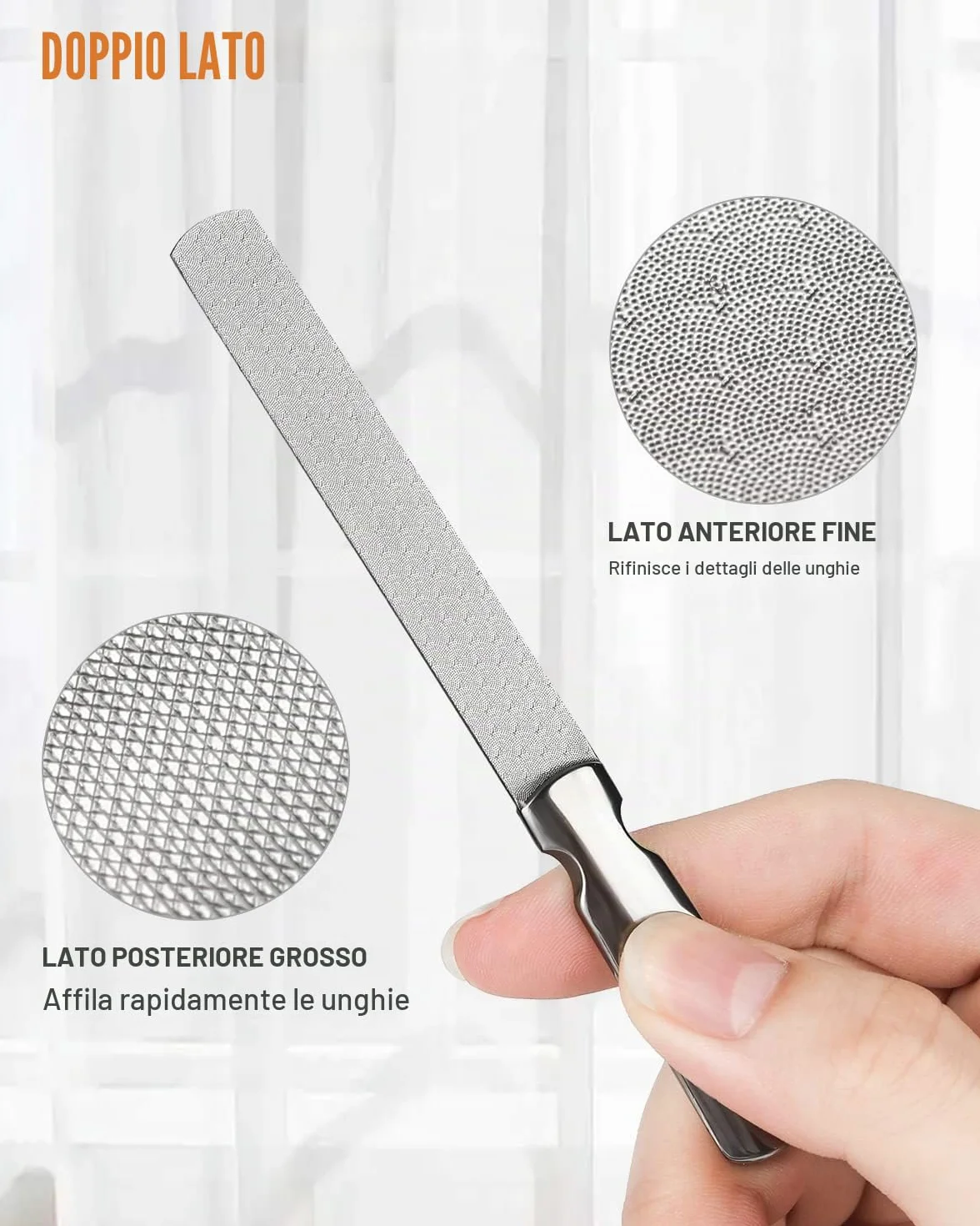 FVION Lime per Unghie in Acciaio Inossidabile - 2 Pezzi Lime Professionali per Unghie Doppia Faccia, Limetta Unghie in Metallo per Manicure e Pedicure