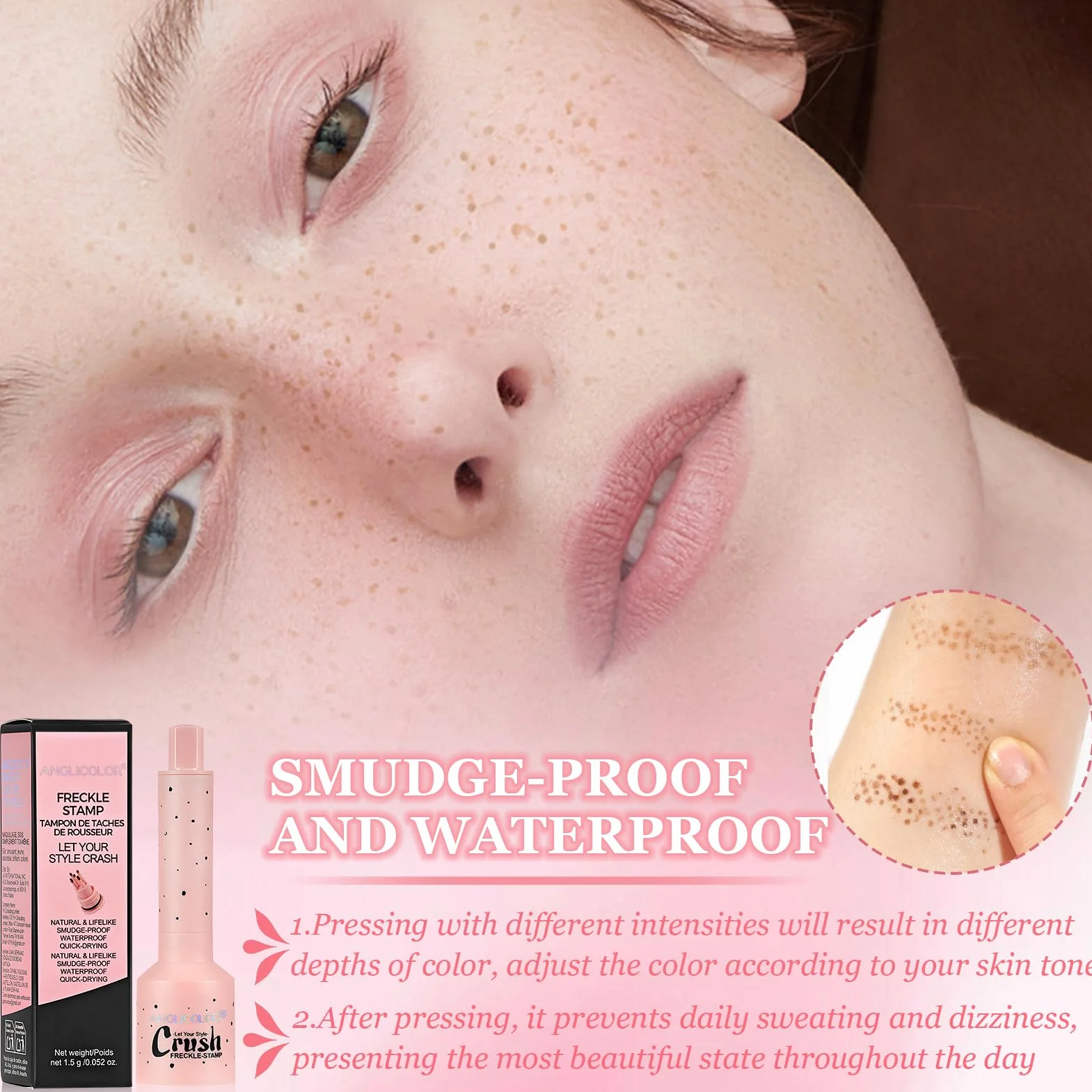 Timbro per Lentiggini Finte Waterproof,Timbro per Lentiggini a Cinque Punti,Freckle Maker, Simulazione Naturale per Trucco a Lunga Durata,Facile da Colorare,Impermeabile (Marrone chiaro)