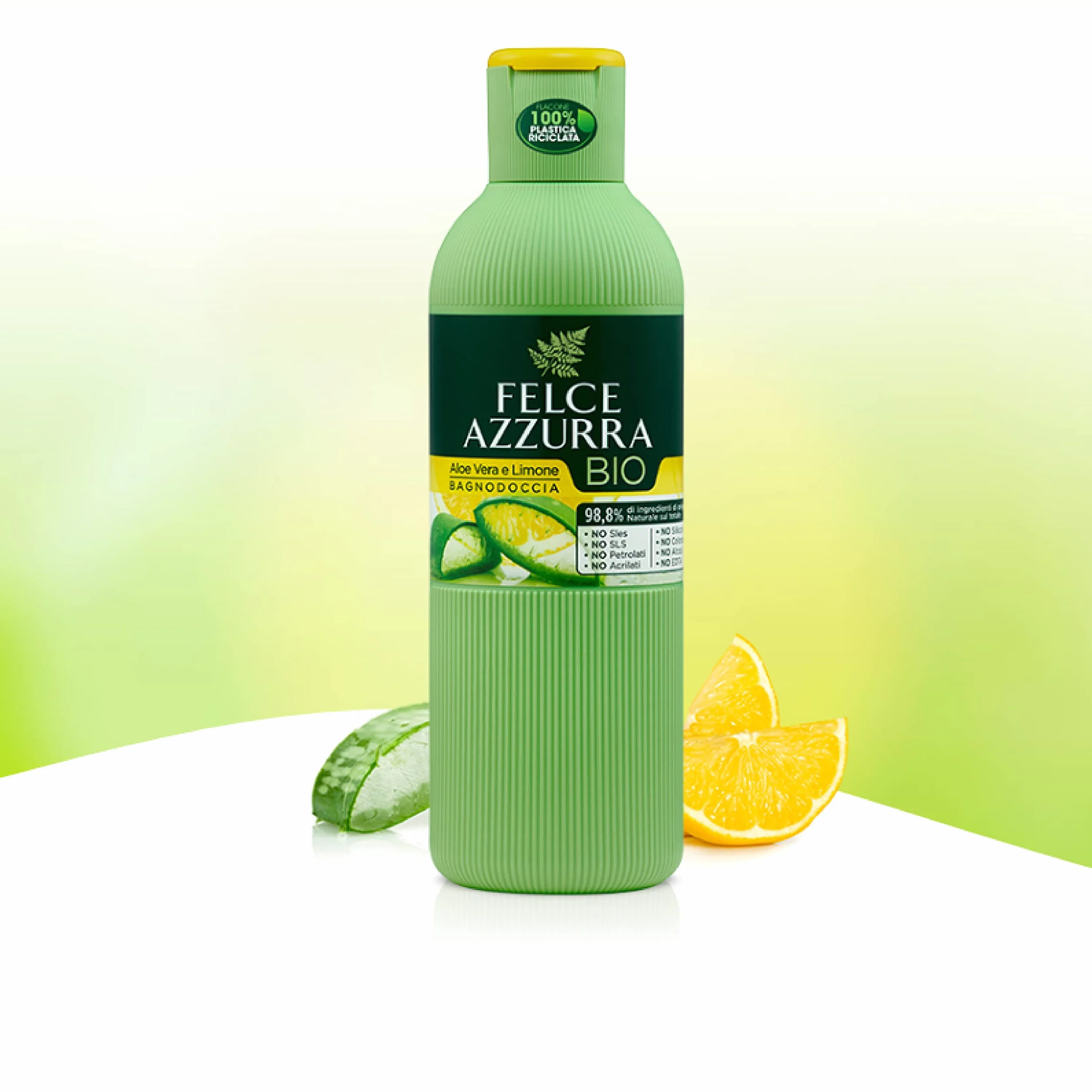 Felce Azzurra Bio - Bagnoschiuma Aloe Vera e Limone Idratante e Purificante, Bagno Schiuma Profumato Detergente Delicato per Pelle Morbida, Bagnodoccia Certificato e Dermatologicamente Testato, 500 ml