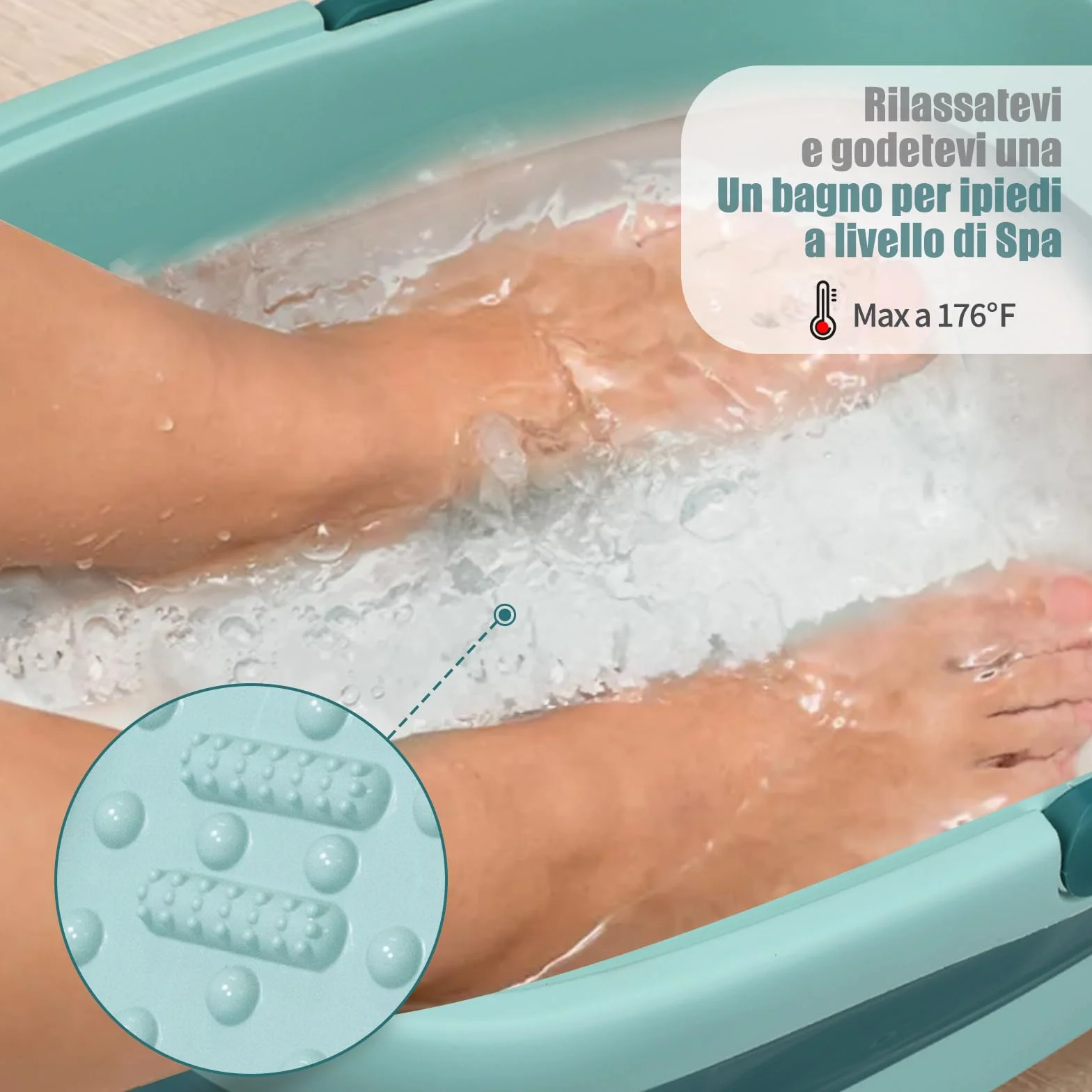 DEANIC Pediluvio Massaggiatore Piedi, Pediluvio Idromassaggio Piedi Portatile Pieghevole, Vaschetta Bacinella Pedicure con Maniglia di Trasporto, Set Massaggio 8+54 Foot Spa (Blu)