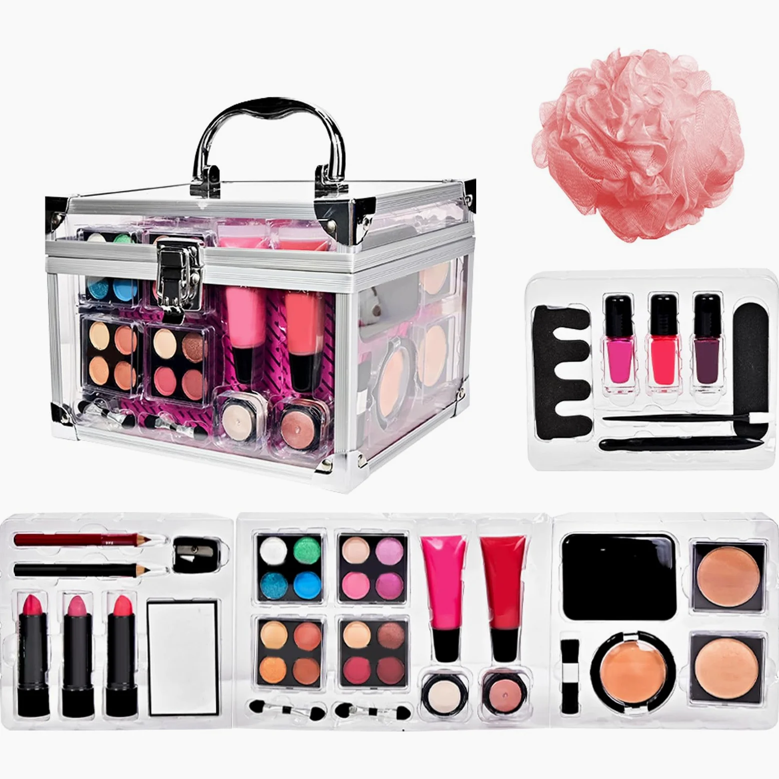 Kit Trucco per Principianti Set Da Viaggio Compatto Con | Portatrucchi con Ombretti Fard Pennelli per Adolescenti Viaggio Teatro Matrimonio Sposa Halloween