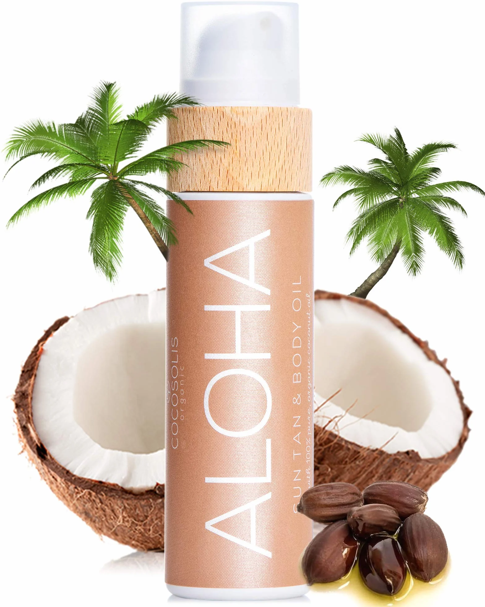 COCOSOLIS Aloha – Super Abbronzante con Vitamina E, Olio Corpo Abbronzante – Crema solare Bio Oil per un’Abbronzatura Cioccolato – Sei oli naturali per una Pelle Sana e Radiosa - 110 ml