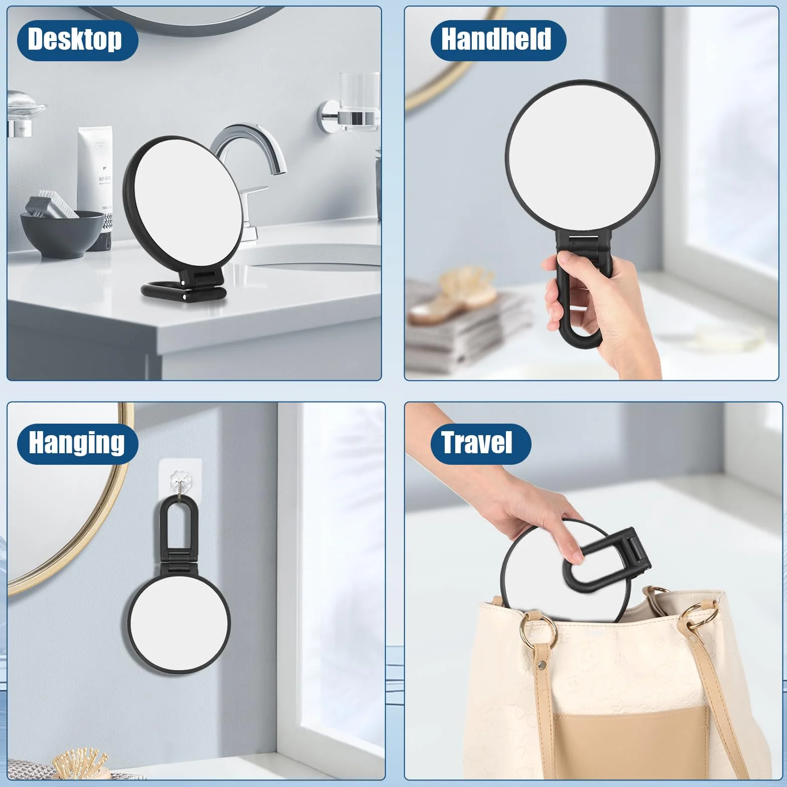 15X/1X Bifacciale Specchio Ingranditore, Specchietto con Manico Pieghevole, Rotondo Specchio Portatile, Specchio da Viaggio, Specchio Trucco per Make Up Spennare le Sopracciglia