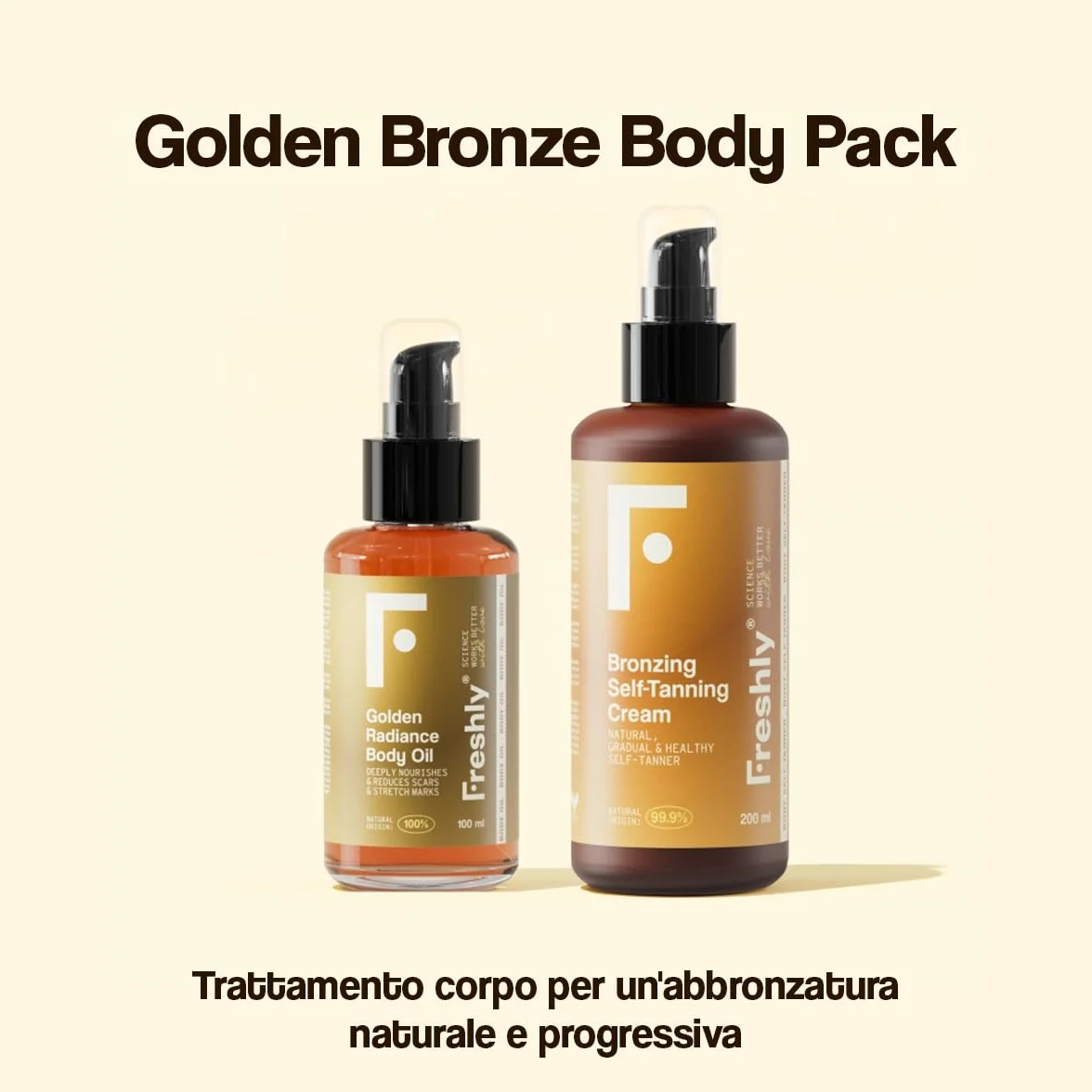Freshly Cosmetics Golden Bronze Body Pack Autoabbronzante Olio Nutriente Crema 100ml 200ml