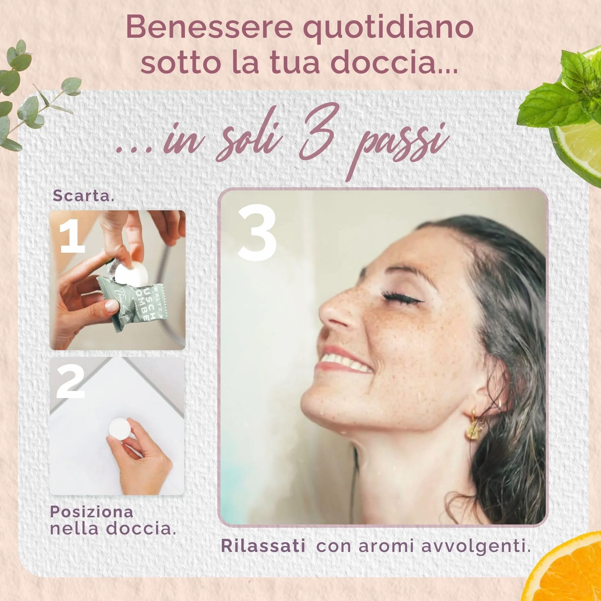 WALTZ 7 Bombe da Doccia Originali, 6 Pezzi con 6 Fragranze, Qualita dall Europa, Pastiglie da Doccia agli Oli Essenziali, Piccolo Regalo Donna, Uomo, Set Benessere per il Relax