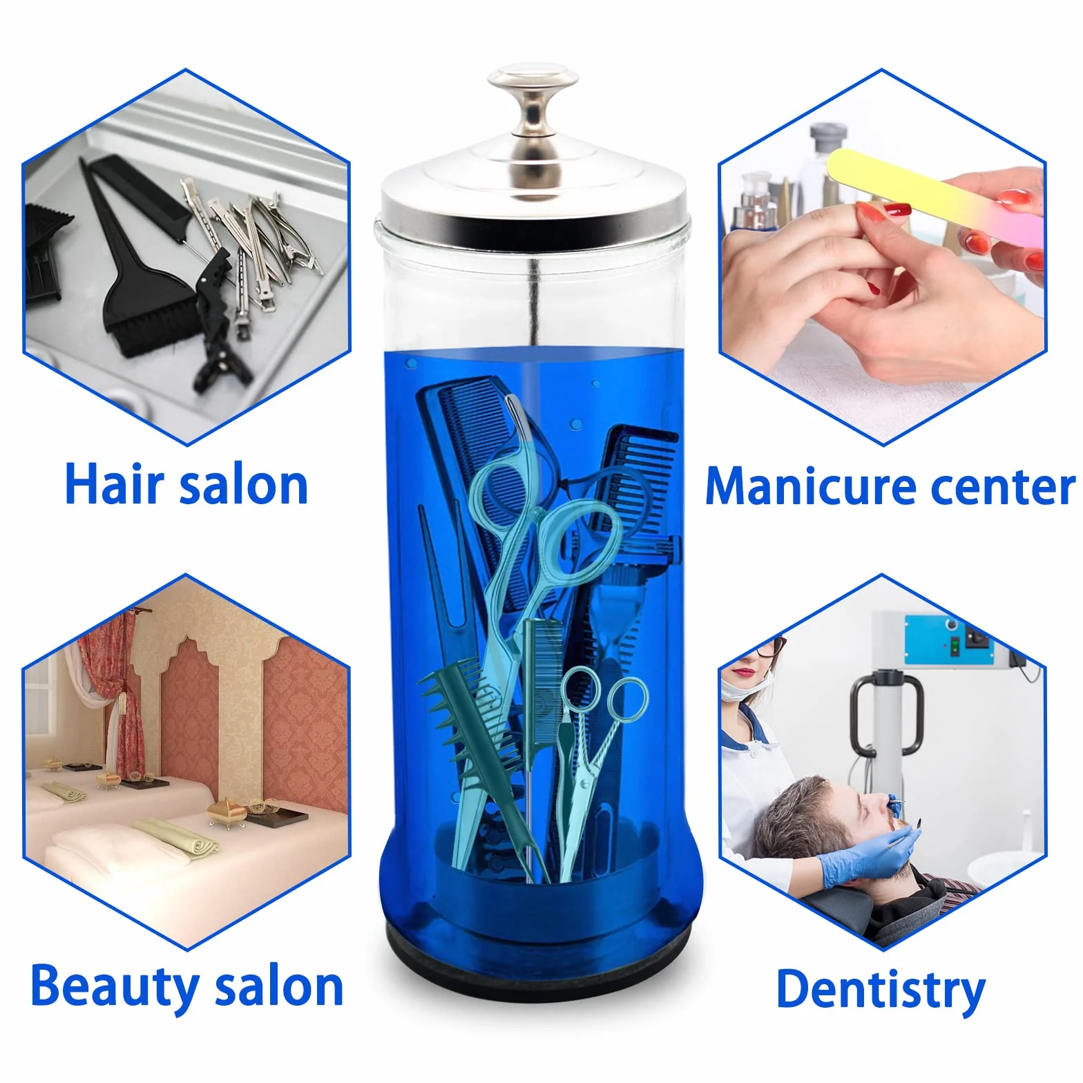 Barber Disinfettante Jar Manicure con Cestino Rimovibile, Contenitore Forniture Barbiere, Vaso Disinfettante