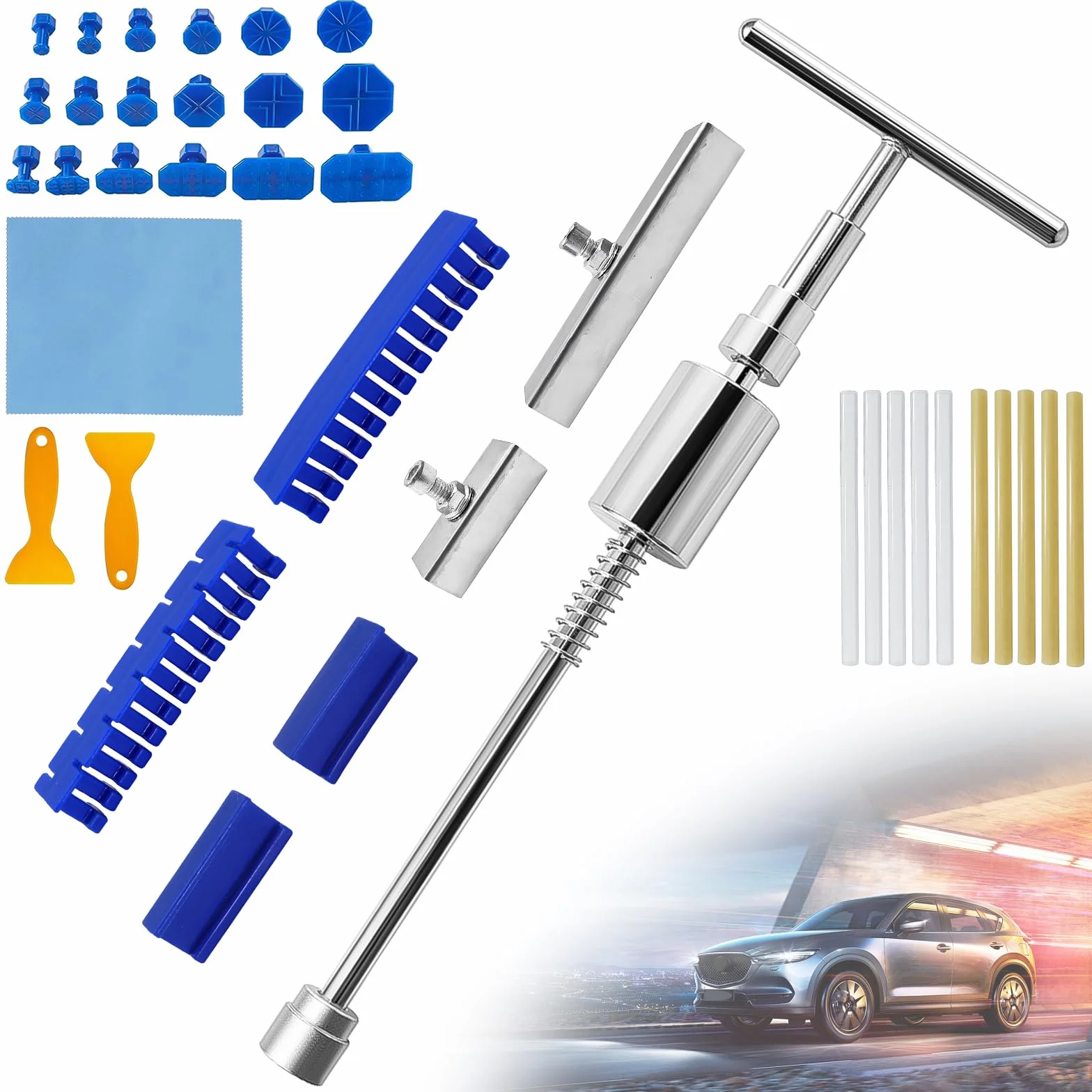 Kit Tirabolli per Carrozzeria 34 Pezzi, Riparazione Ammaccature Auto Grandine