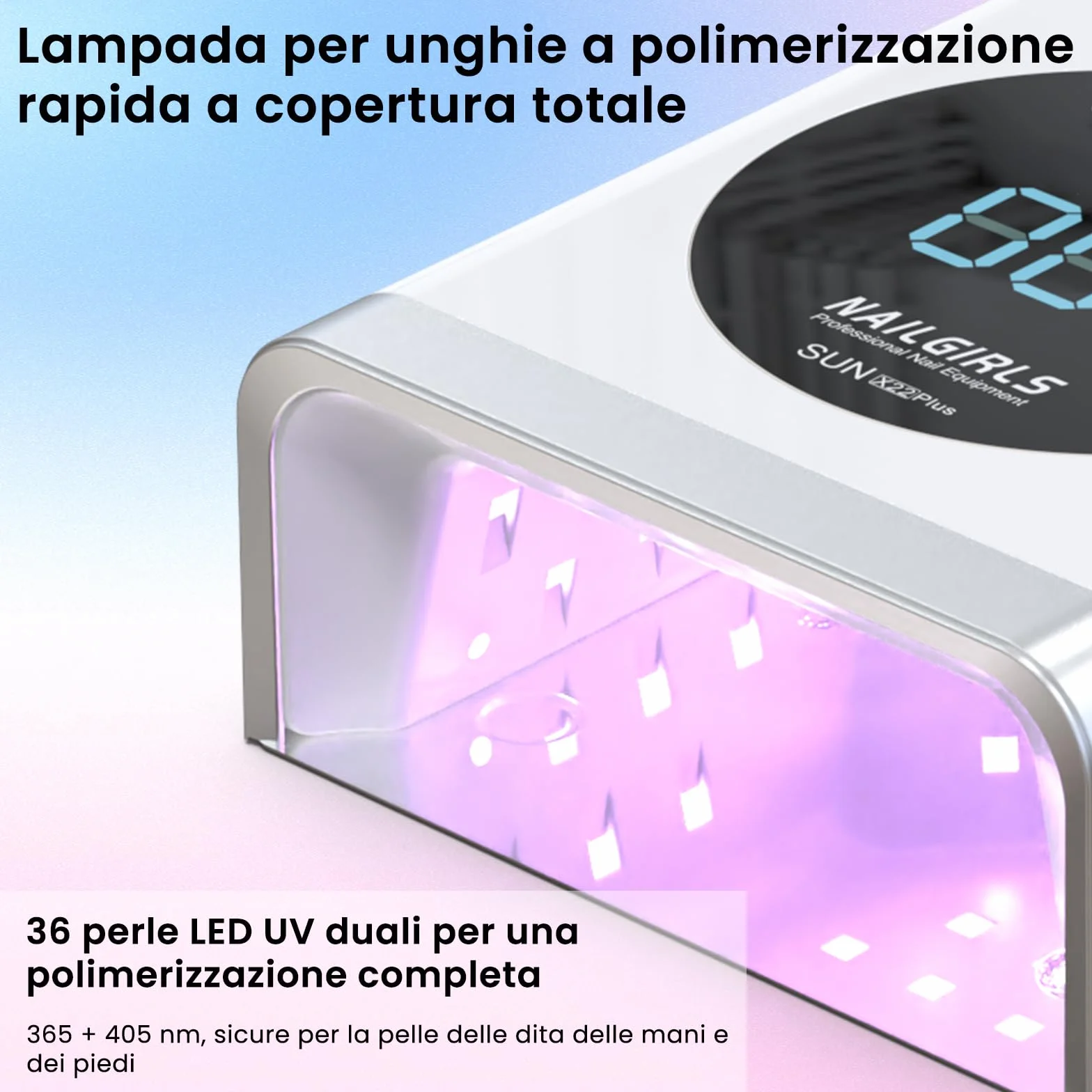 NAILGIRLS Lampada LED UV Professionale per Unghie 150W Ricaricabile Senza Fili 4 Modalità Timer Sensore Automatico