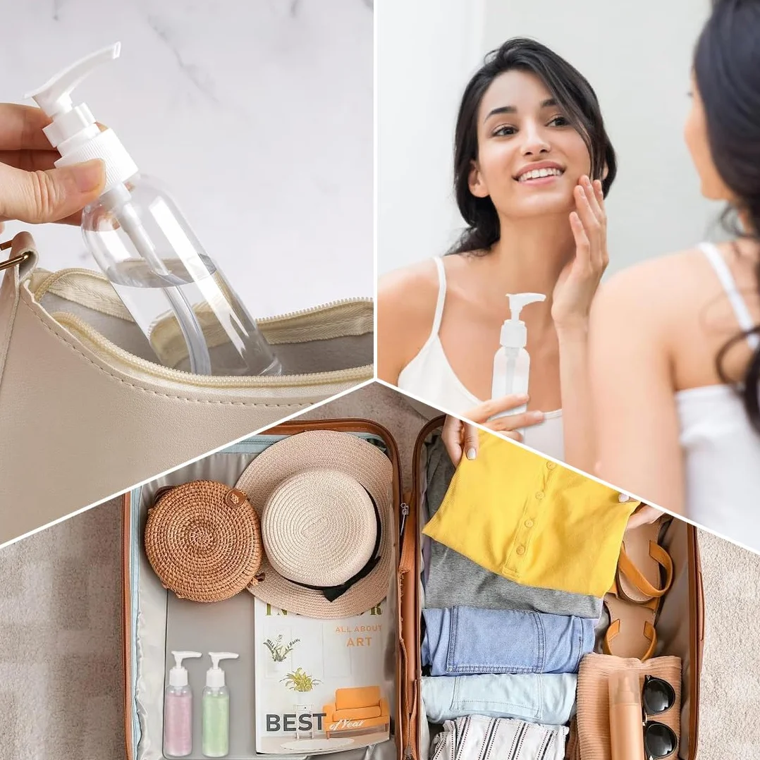 4 Pezzi Flaconi da Viaggio 100 ml, Bottiglie da Viaggio Trasparenti, Contenitori da Viaggio per Liquidi, Boccette Contenitori Ricaricabile, per Cosmetici, Lozione, Bagno, Shampoo
