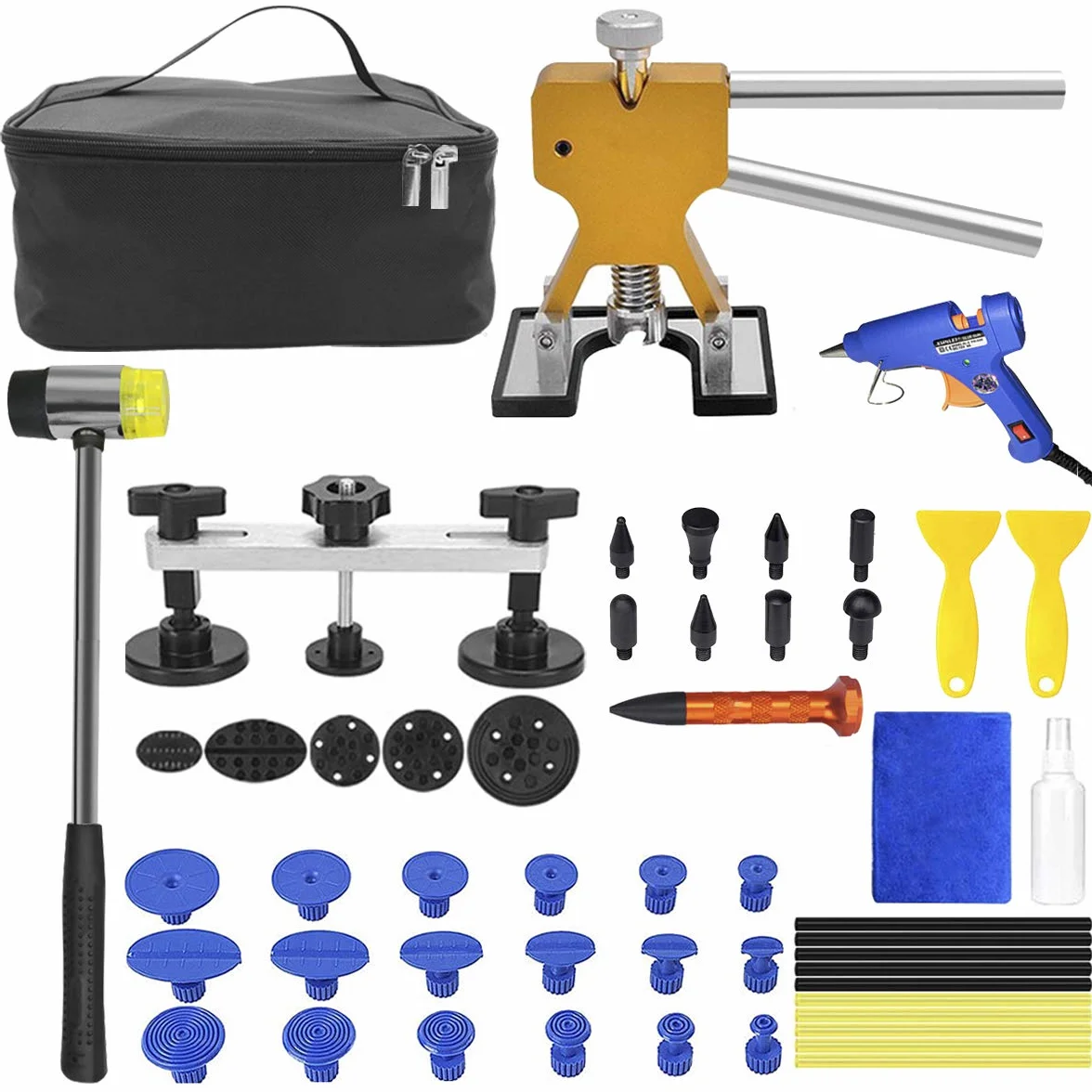 Kit riparazione ammaccatura 46PCS con pistola per colla a martello, penna riparazione auto frigorifero