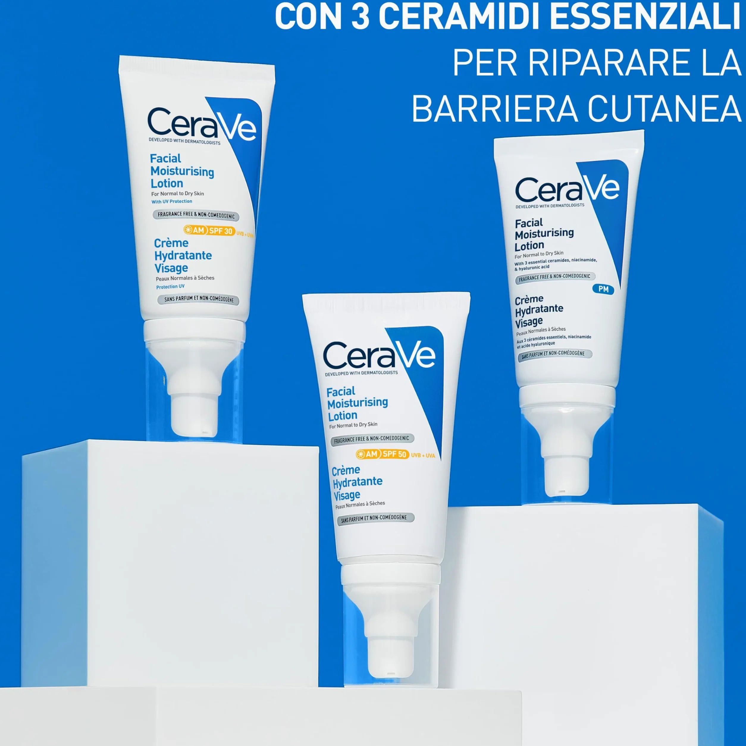 CeraVe Crema Idratante Viso SPF 25, Per Pelli da Normali a Secche, Idratazione Profonda, Ad Assorbimento Rapido, Con Protezione Solare SPF 25 e Acido Ialuronico, 2 x 52 ml