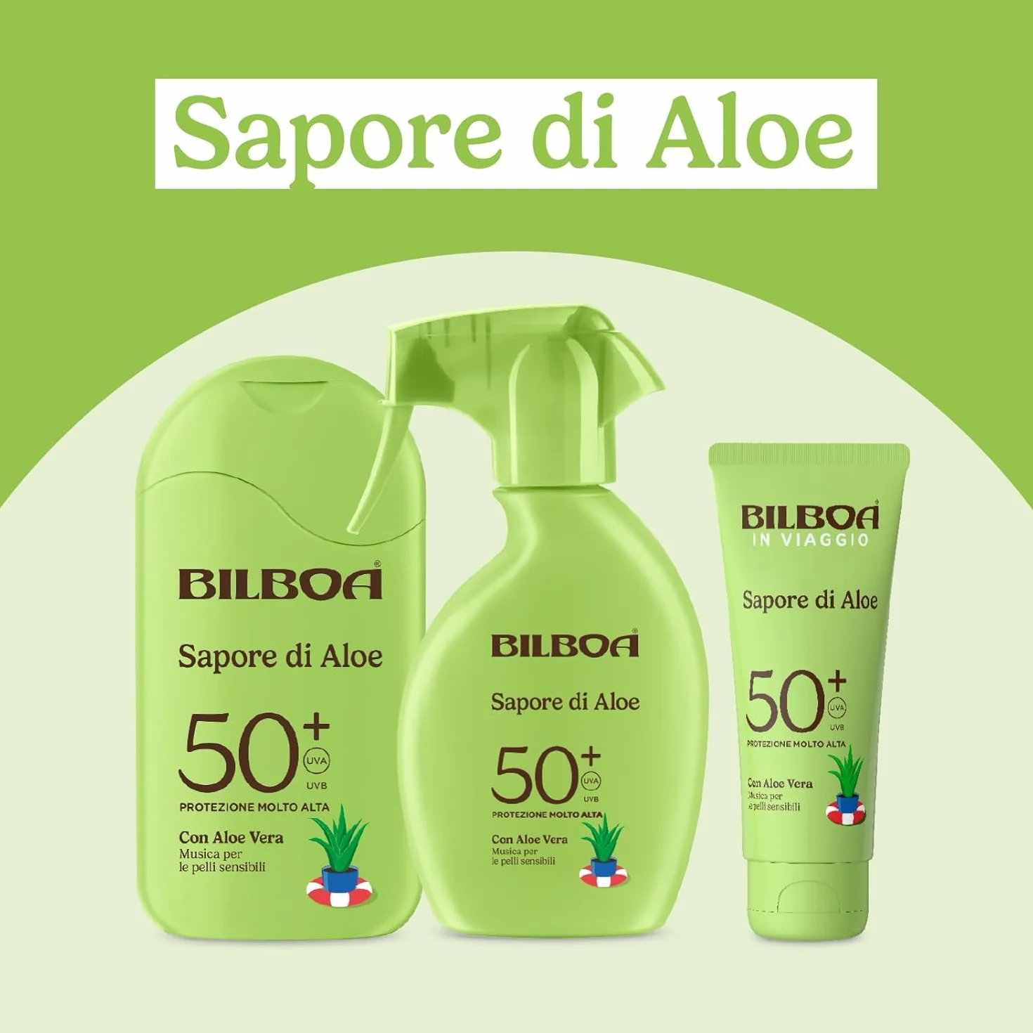 Bilboa Sapore di Aloe Crema Solare Viso SPF 50+ 40 ml Resistente all’Acqua Pelli Sensibili