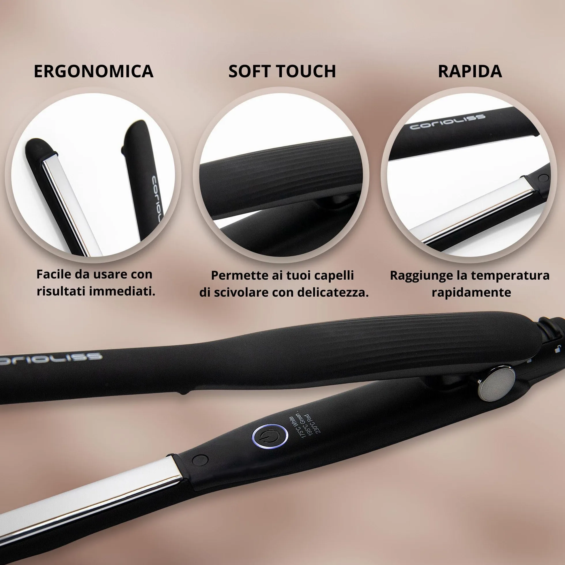 Corioliss Piastra per capelli Mini C-Slim con piastre extra sottili in titanio | Perfetta per Frangia e Capelli Corti | Uomo e Donna | Ionica | Anticrespo Black.