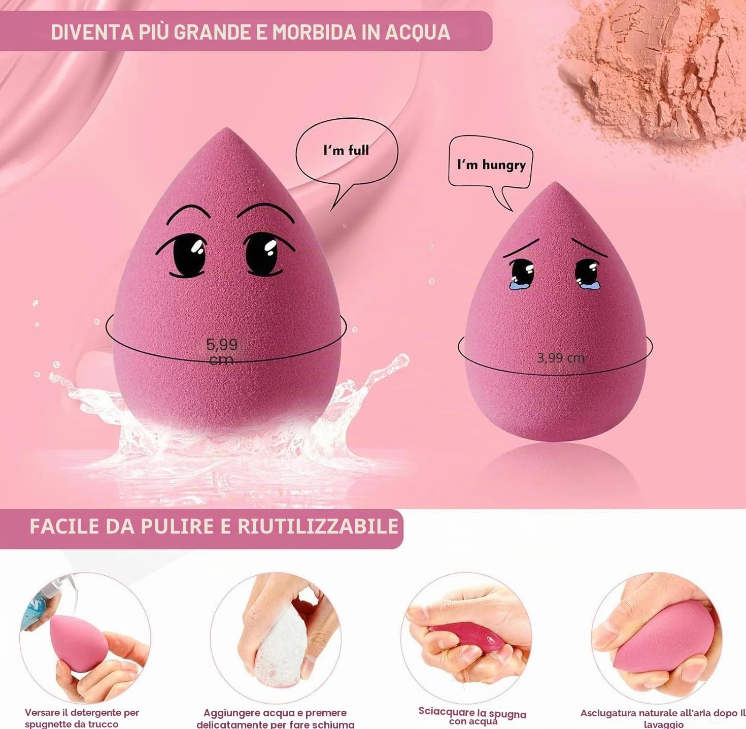 Set di 4 spugne per fondotinta in lattice con custodia per trucco