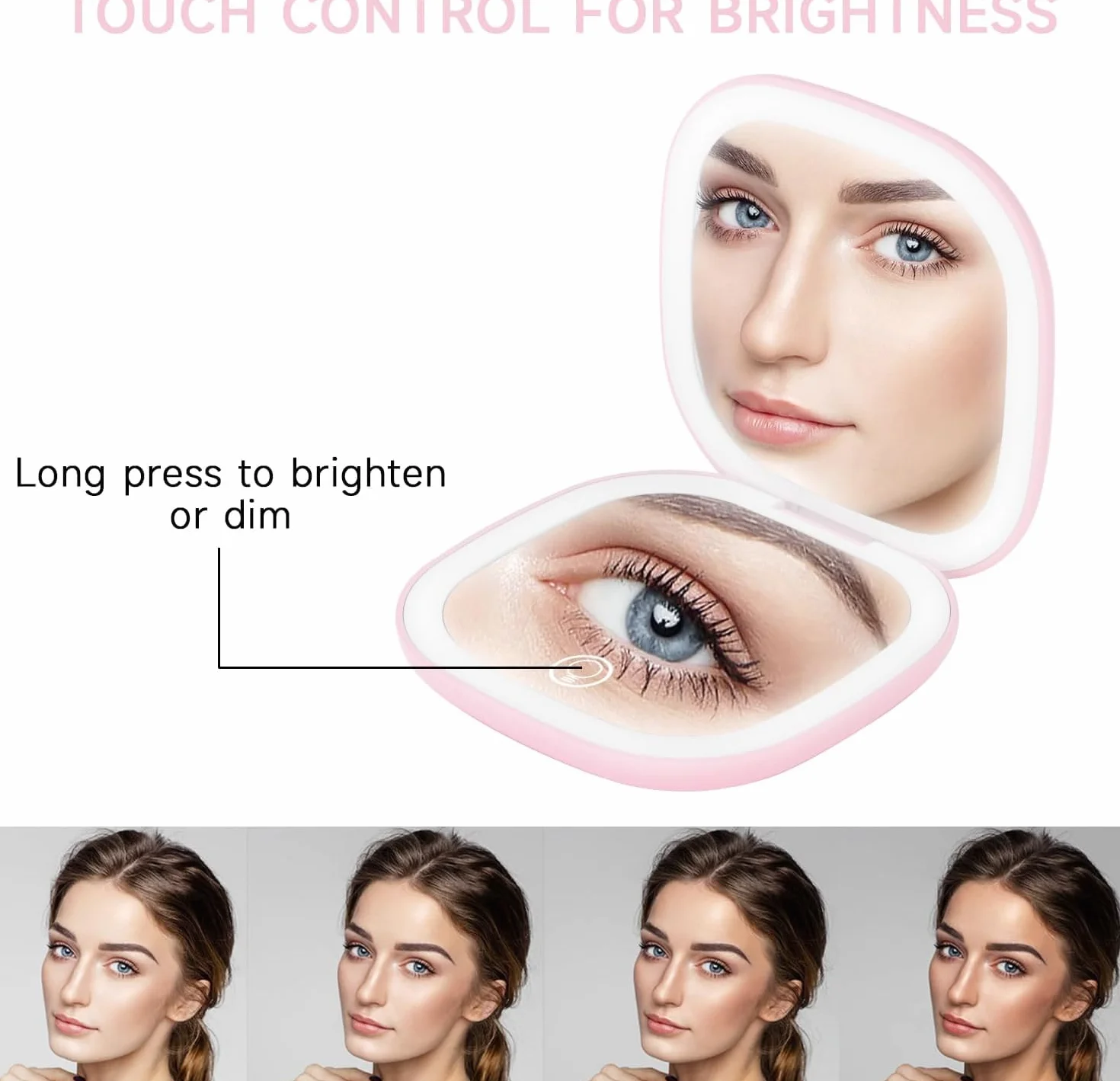 Specchio Trucco 10X con Luce LED Ricaricabile USB-C Rosa