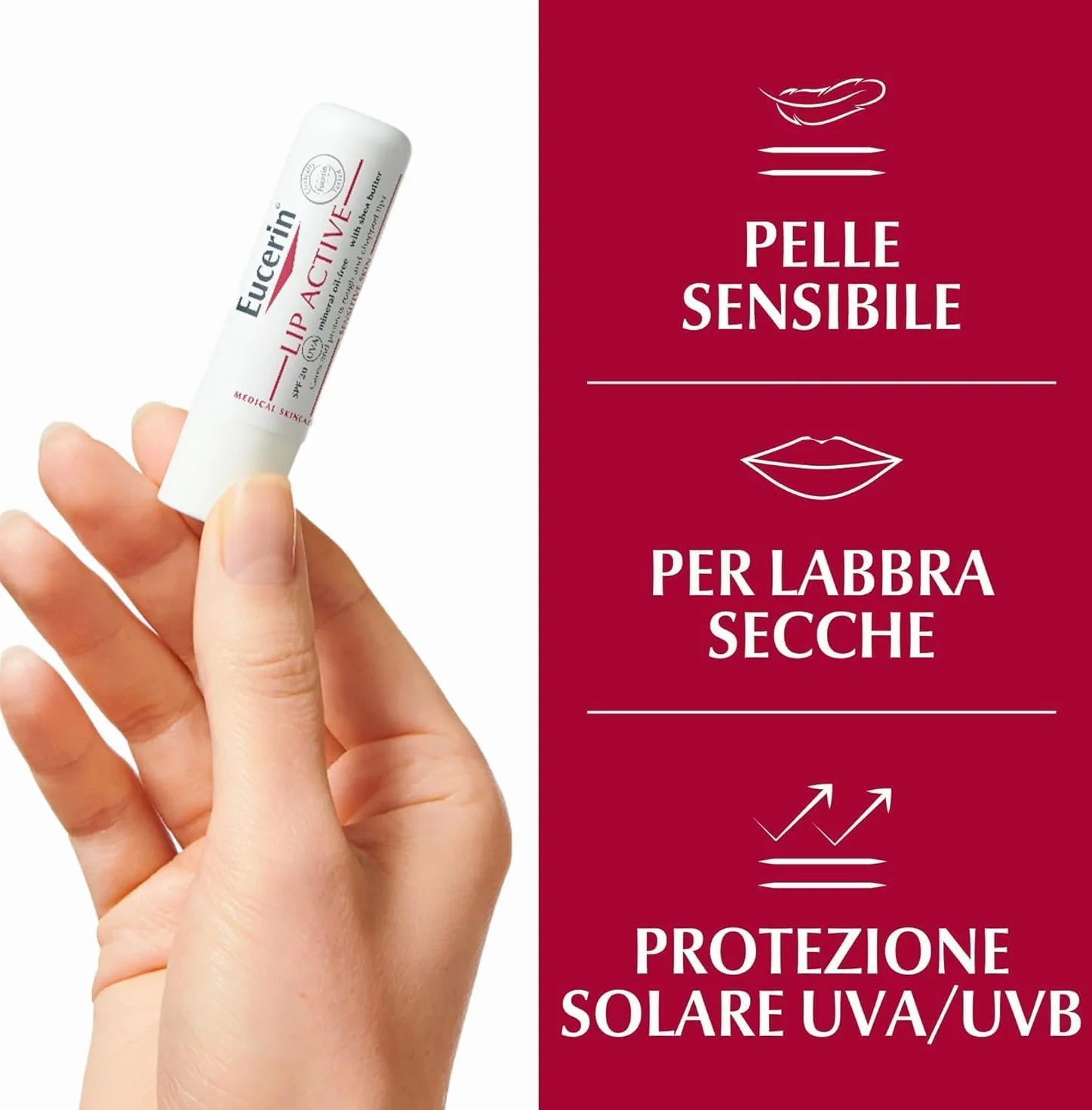 Eucerin pH5 Stick Labbra Protezione Attiva 4.8 g, Balsamo labbra riparatore SPF 20 con Burro di Karité, Olio di Jojoba, Dexpantenolo e Vitamina E, Burrocacao per pelle secca, ruvida e screpolata