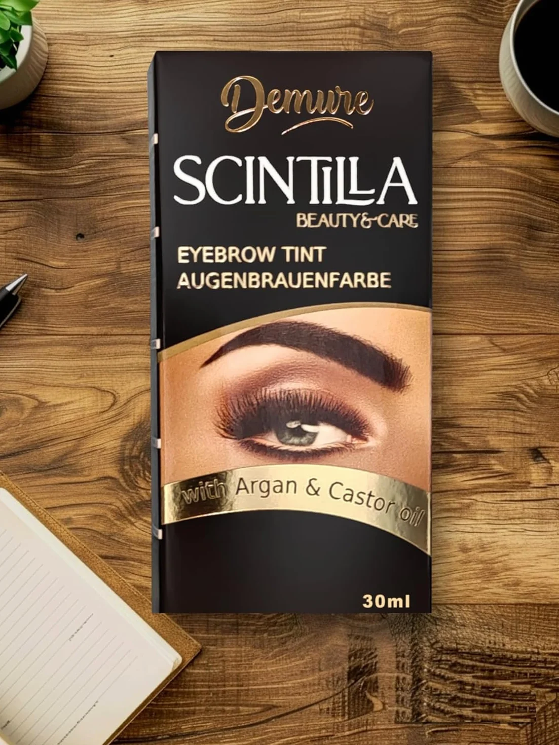 Demure Colore Sopracciglia, Colorante con Olio di Argan e di Ricino, Risultato Naturale e Duraturo Fino a 4 Settimane, Applicazione Rapida e Precisa (MARRONE SCURO 3.0)
