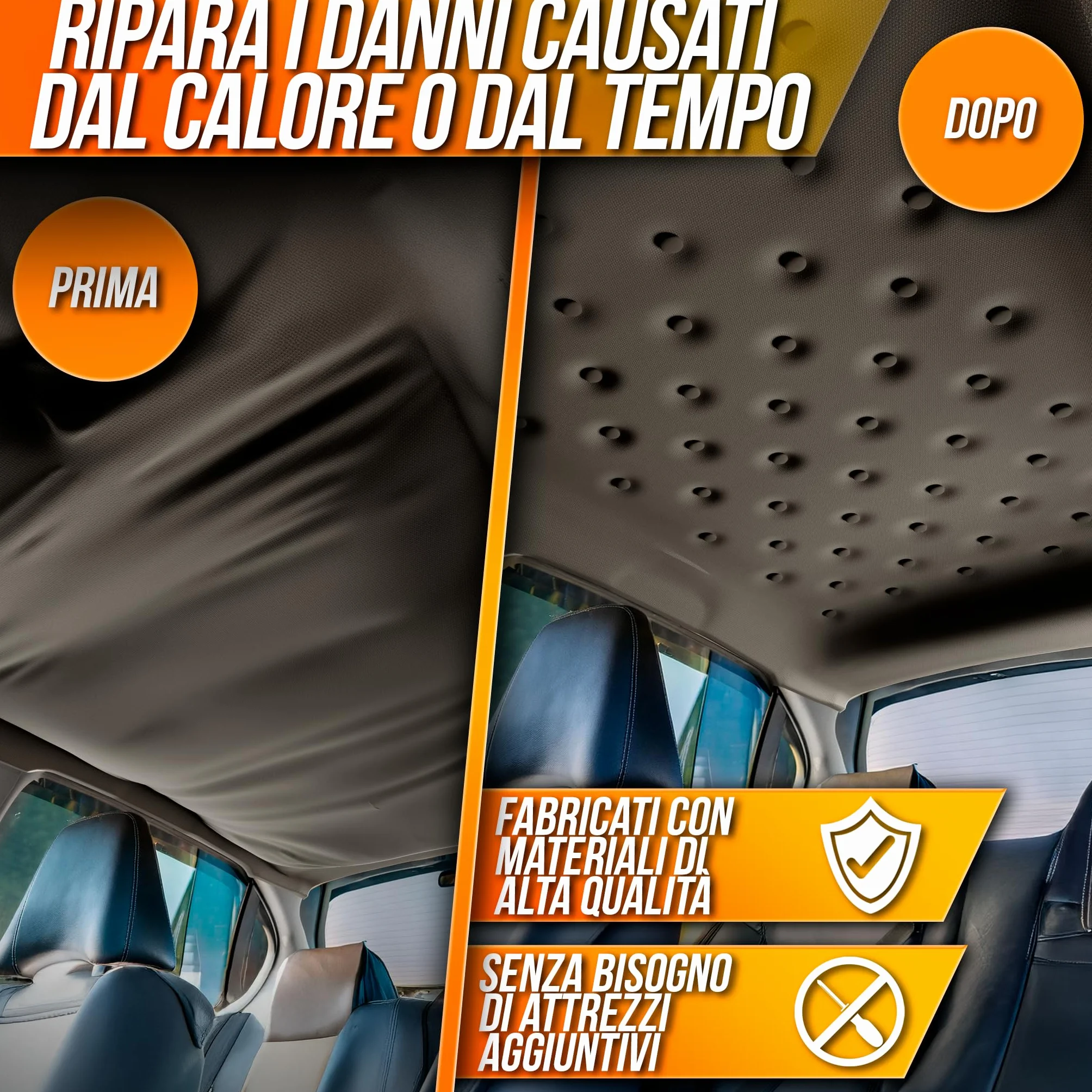 Kit Riparazione Cielo Auto Nero - Puntine Fissaggio Rivetti Tetto Auto Scollato Interno - Rimedi Fai da Te Bottoni per Tessuto Cielo Auto Tetto Rivestimento Universale