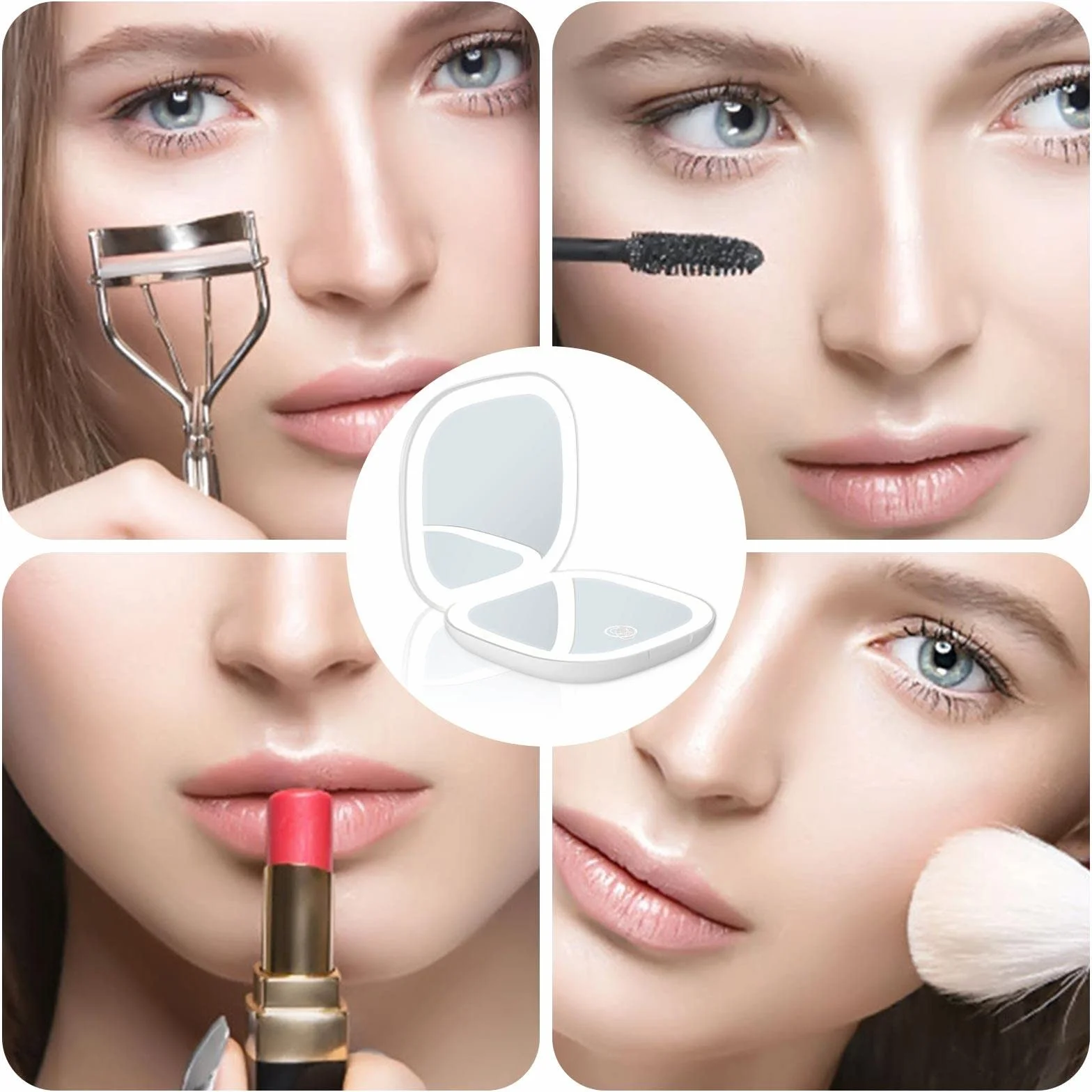 Specchio tascabile a LED con ingrandimento 1X/10X, specchio cosmetico pieghevole con luce regolabile