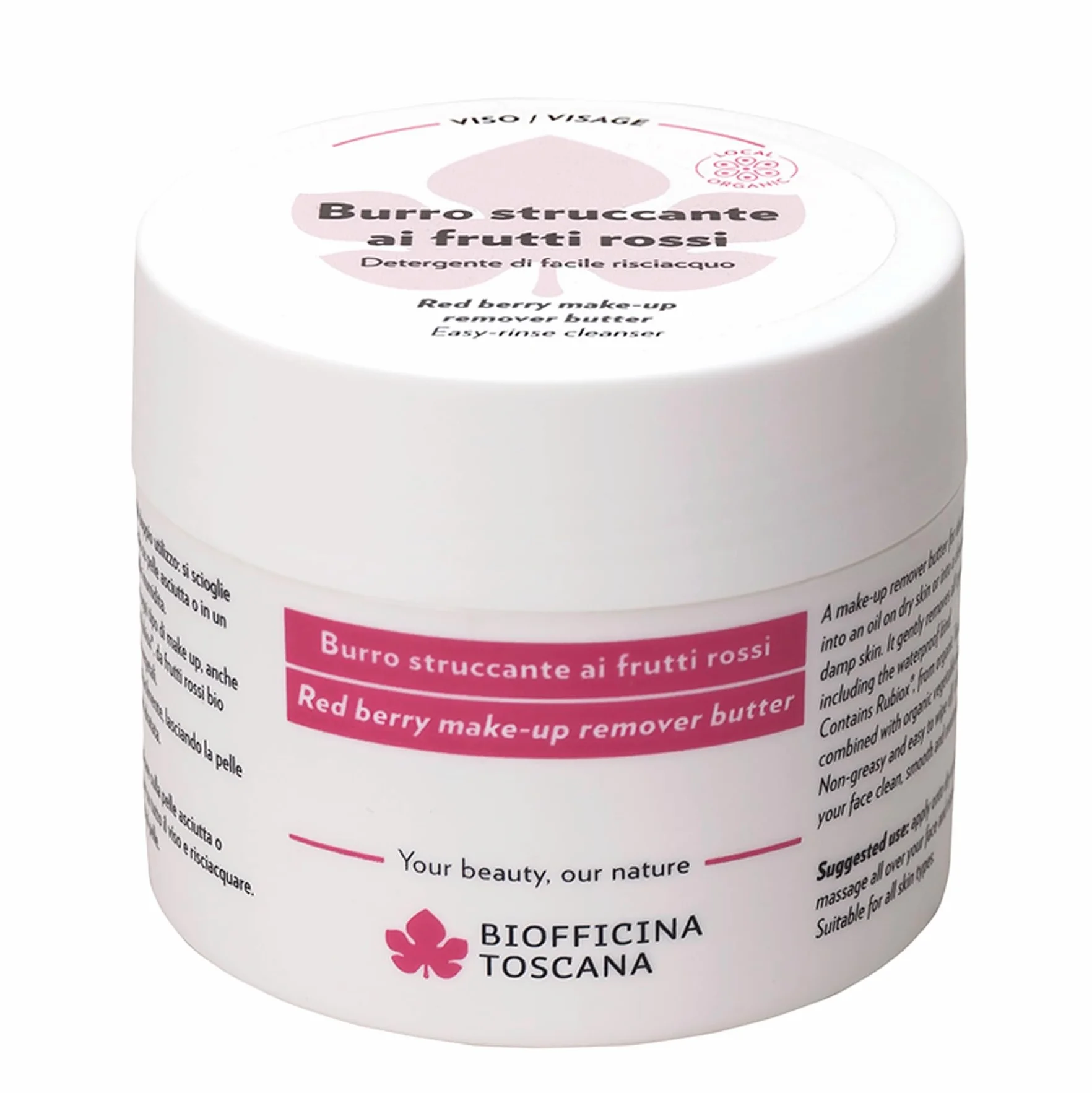 Biofficina Toscana Burro struccante ai frutti rossi, 150 ml – Doppia texture olio-latte – Rubiox® bio