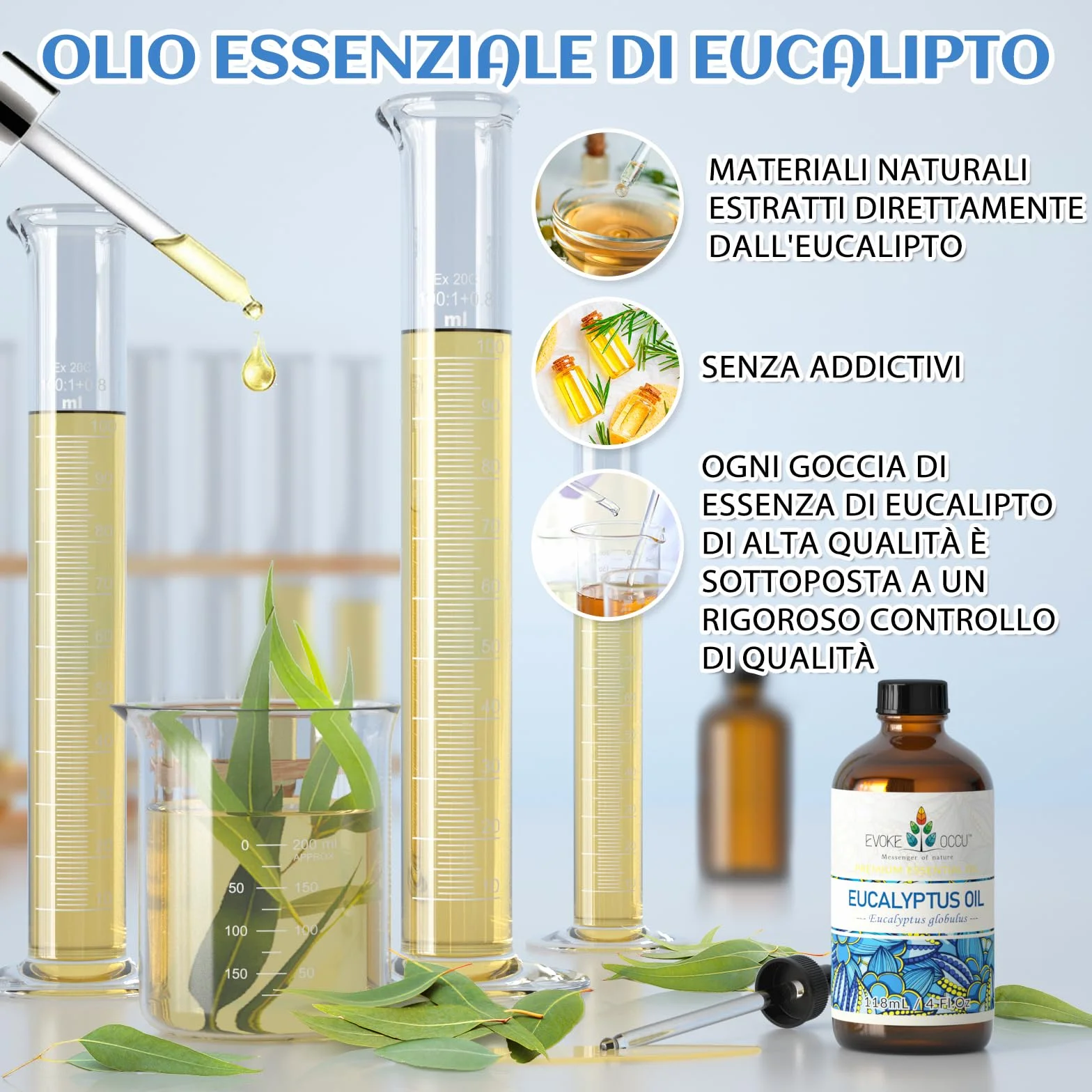 EVOKE OCCU Olio Essenziale Eucalipto 118ml Puro per Aromaterapia e Cura della Pelle