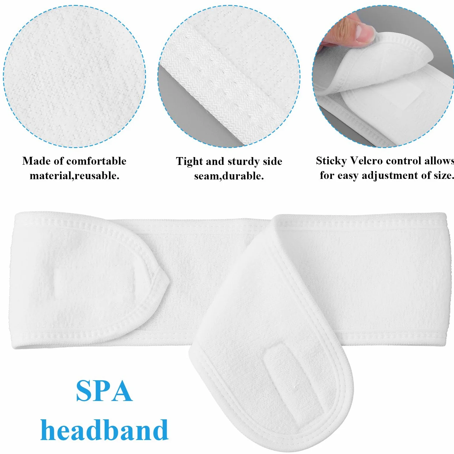 Set di 24 fasce per capelli da spa per il viso, 100% cotone di alta qualità, fasce per capelli per trattamenti viso, 61 x 8 cm, fascia regolabile per capelli, per donne, trucco e cura della pelle