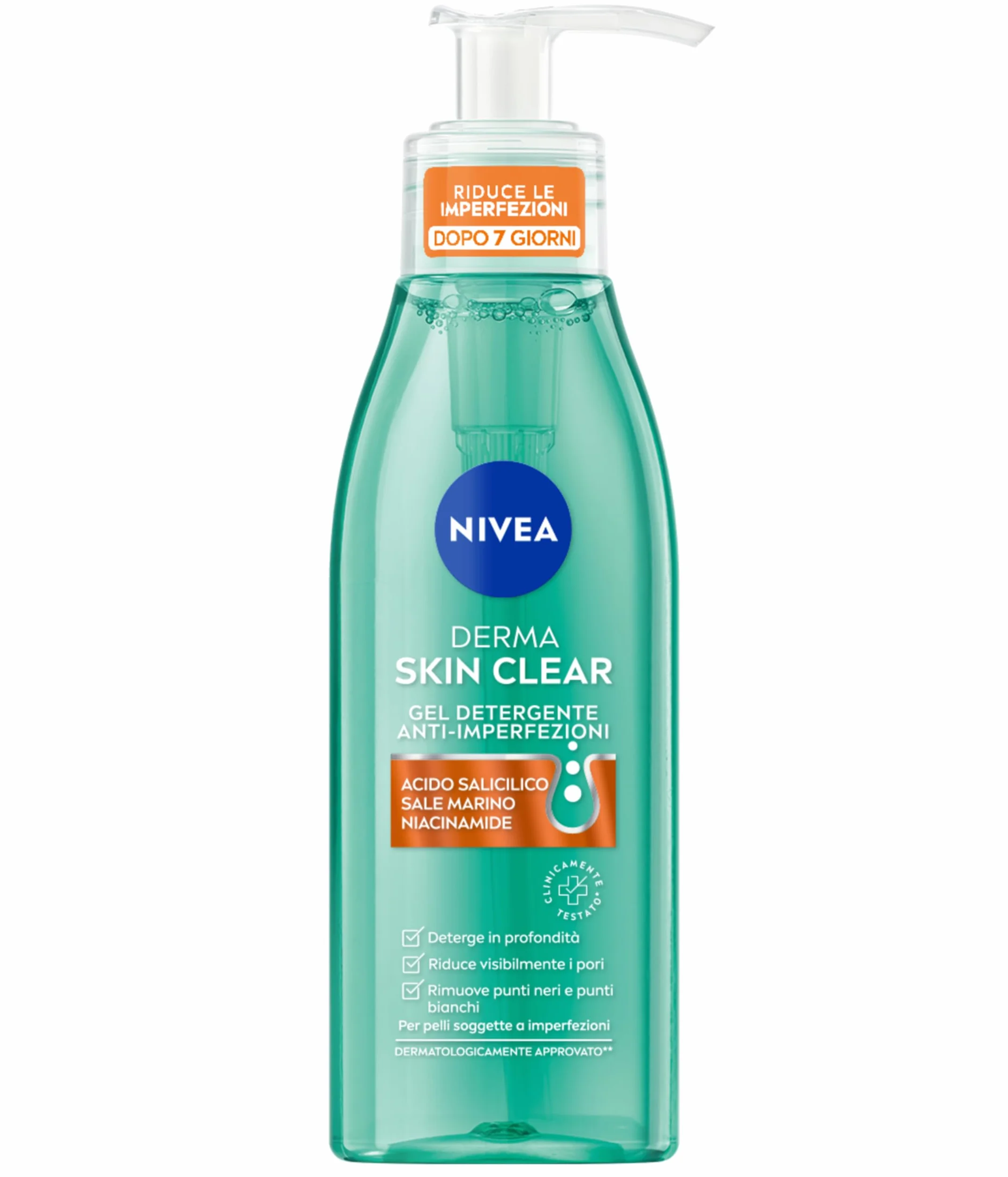 NIVEA Derma Skin Clear Gel Detergente Viso Anti-Imperfezioni 150 ml, Detergente viso pelle grassa e mista con Acido Salicilico, Sale Marino e Niacinamide, Detergente schiumogeno viso purificante