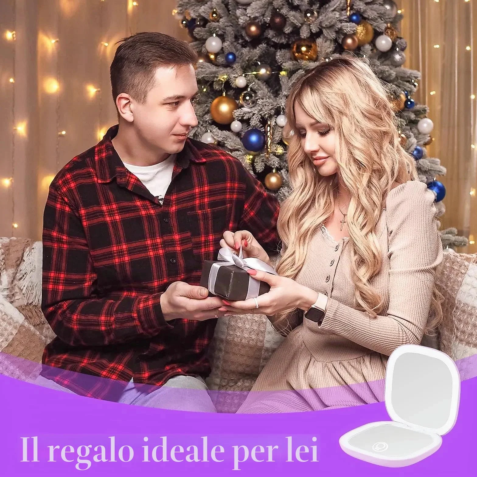 Collazoey LED Specchio Ingranditore, 1X/10X Specchietto da Borsetta, Chargement par USB, 3 Luci Regolabile Portatile Specchio da Viaggio, Interruttore Magnetico Pieghevole Piccolo Mirror (Viola)