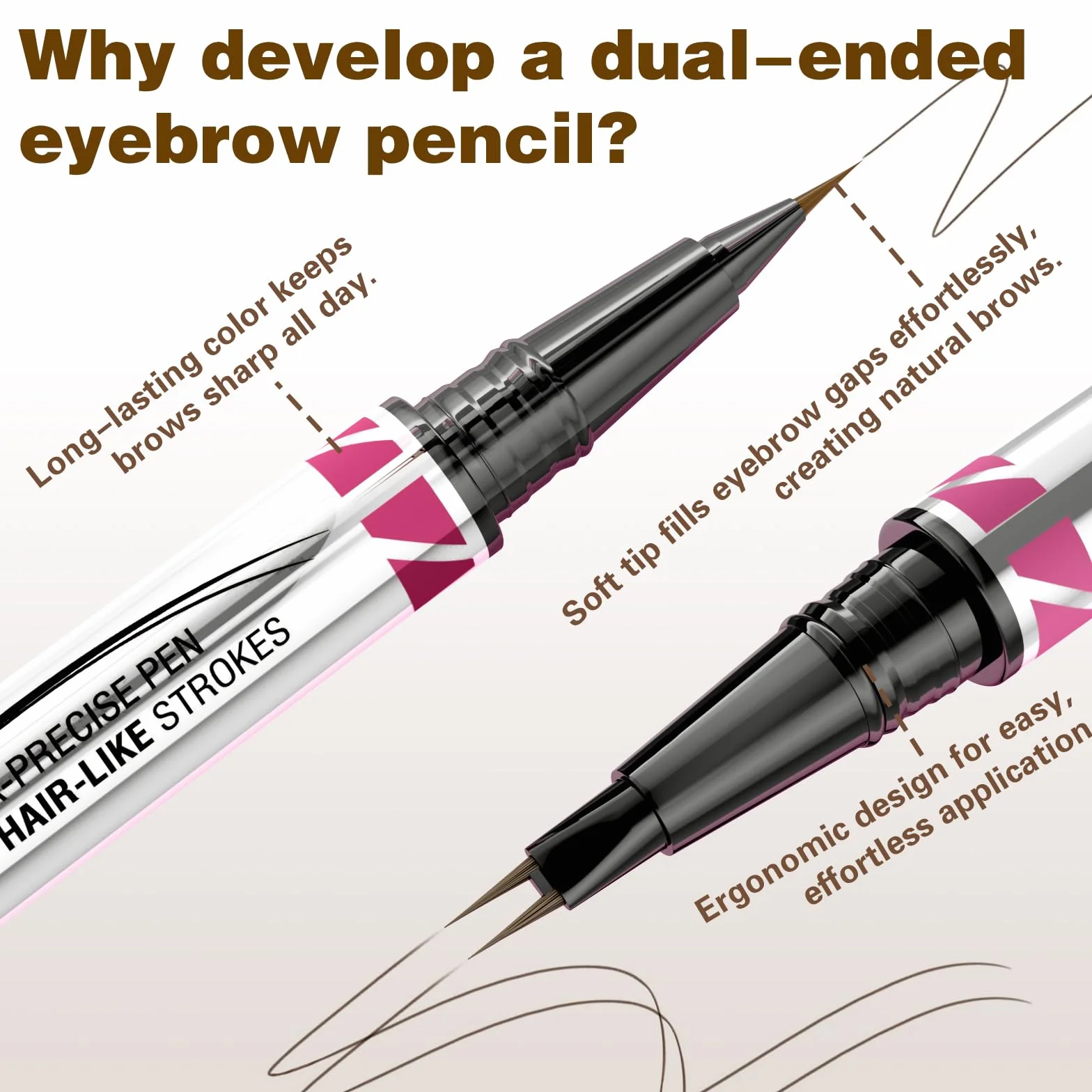 Matita per Sopracciglia Impermeabile Doppia Testa, Penna Eyeliner e Sopracciglia 2 in 1, Liquido Penna Sopracciglia Effetto Pelo per creare sopracciglia naturali, a lunga durata (Marrone scuro)
