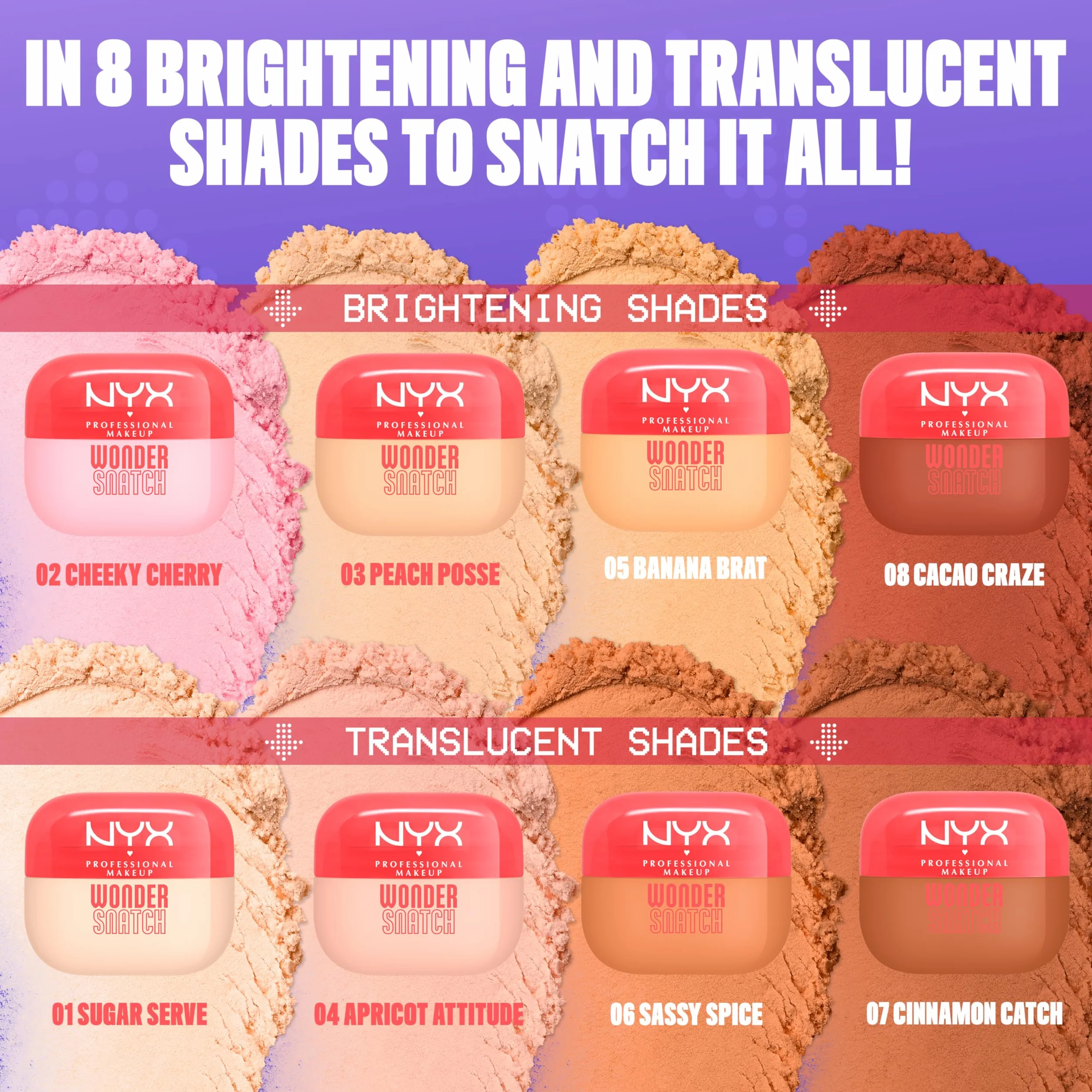 NYX Professional Makeup Polvere Libera Fissante, Finish Glow a Lunga Tenuta, Formula Arricchita con Peptidi e Tè Verde, Wonder Snatch Powder, Peach Posse, 6 g