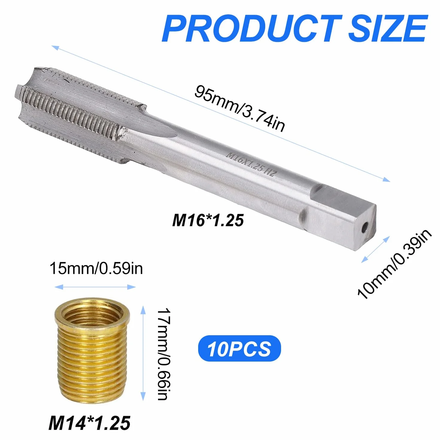 Attrezzo per Riparazione Foro Filettato Candela M14 × 1.25 mm, Metallo, per Motori a Benzina e Diesel, 10 Pezzi