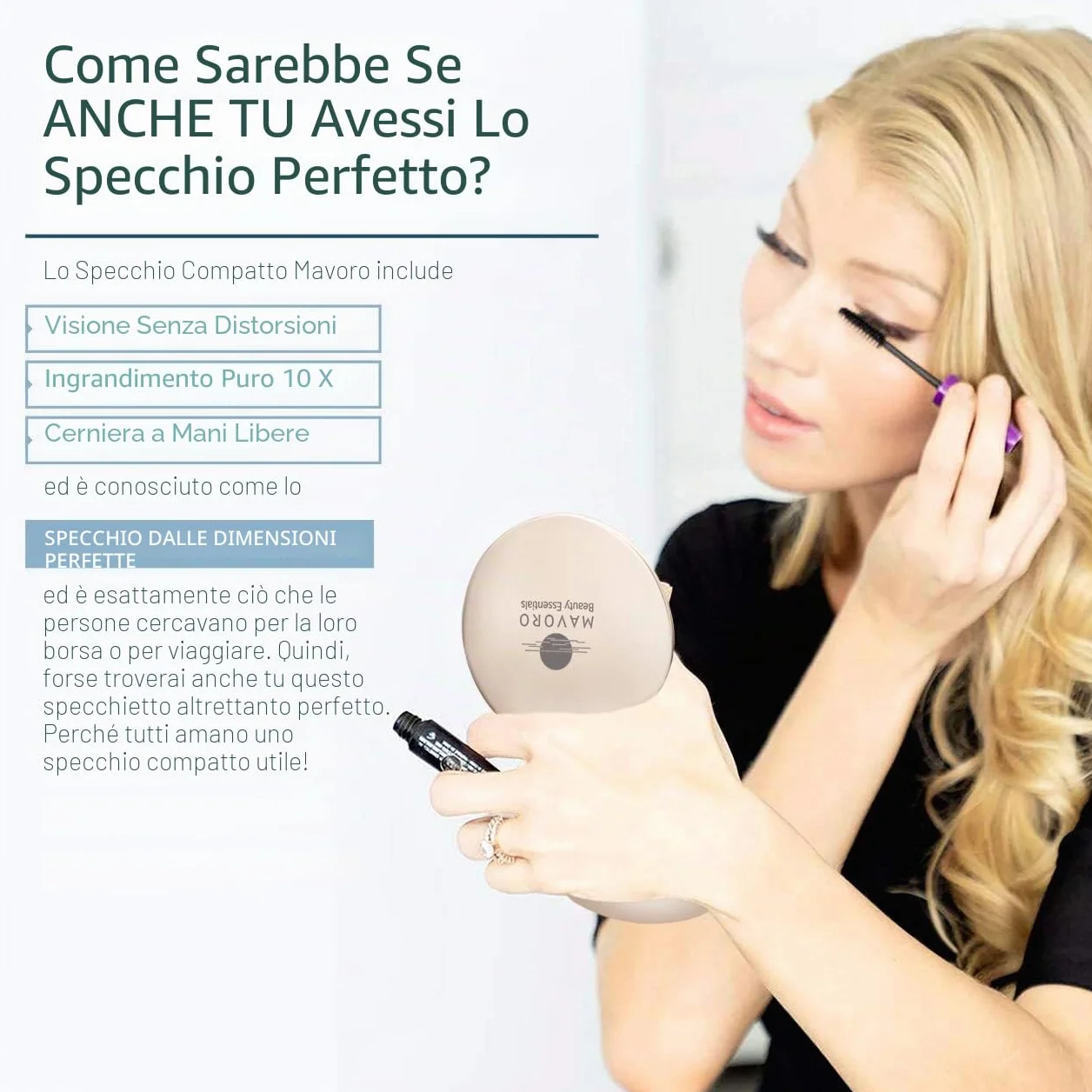 Specchio Compatto 10X per Borse, Specchio da Viaggio a due Lati Trucco, 10cm Tascabile Piccolo (Champagne Oro)