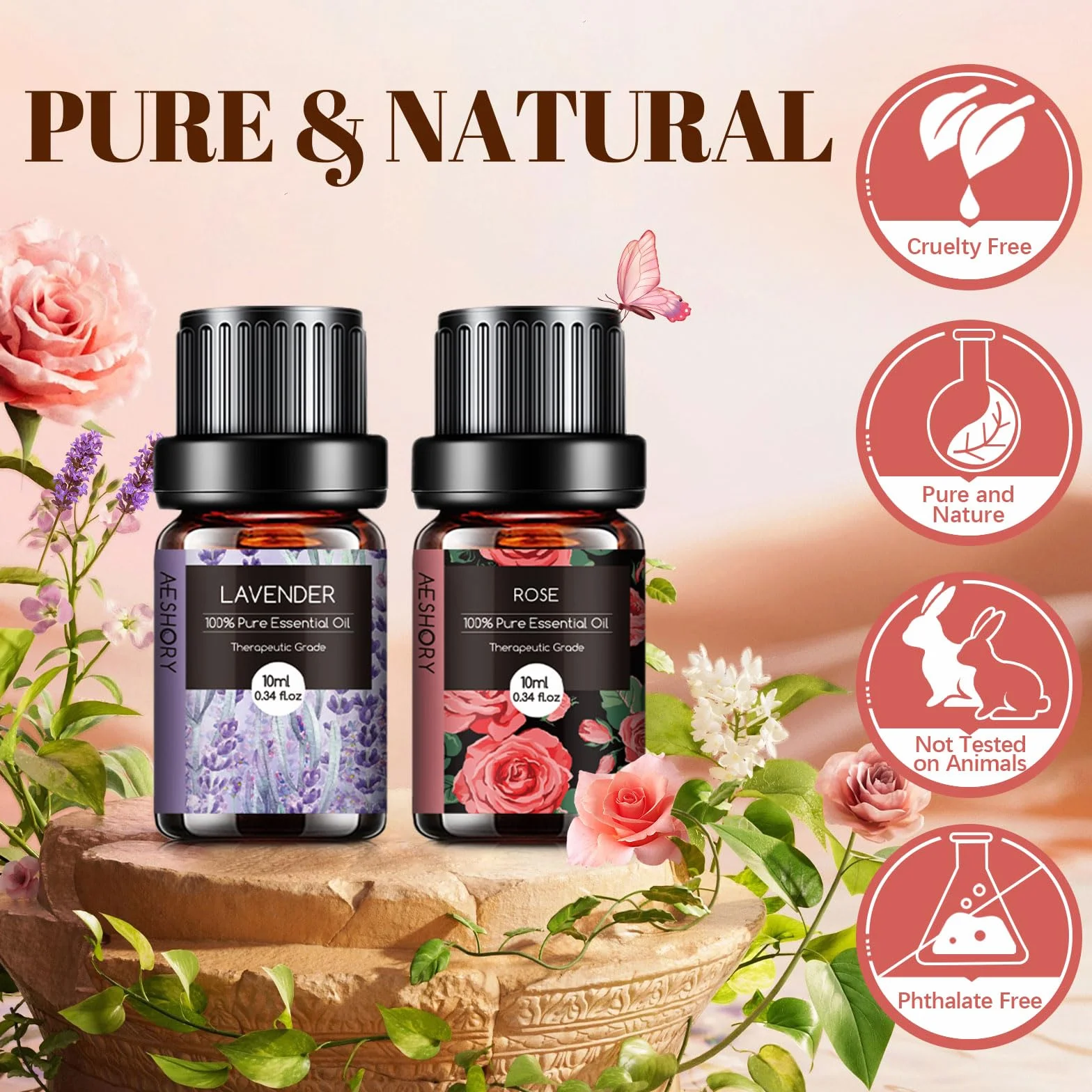 AESHORY Set Olio Essenziale 6 x 10ML Aromaterapia Naturale Lavanda Rosa Tè Bianco Fiori di Ciliegio Gelsomino Ylang Ylang