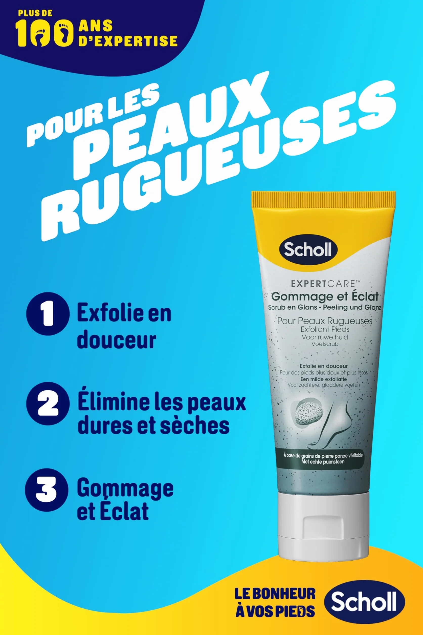 Scholl Crema Piedi Scrub e Brillante per pelli ruvide - Cura esfoliante per piedi secchi e ruvidi a base di pomice vulcanica - 75 ml