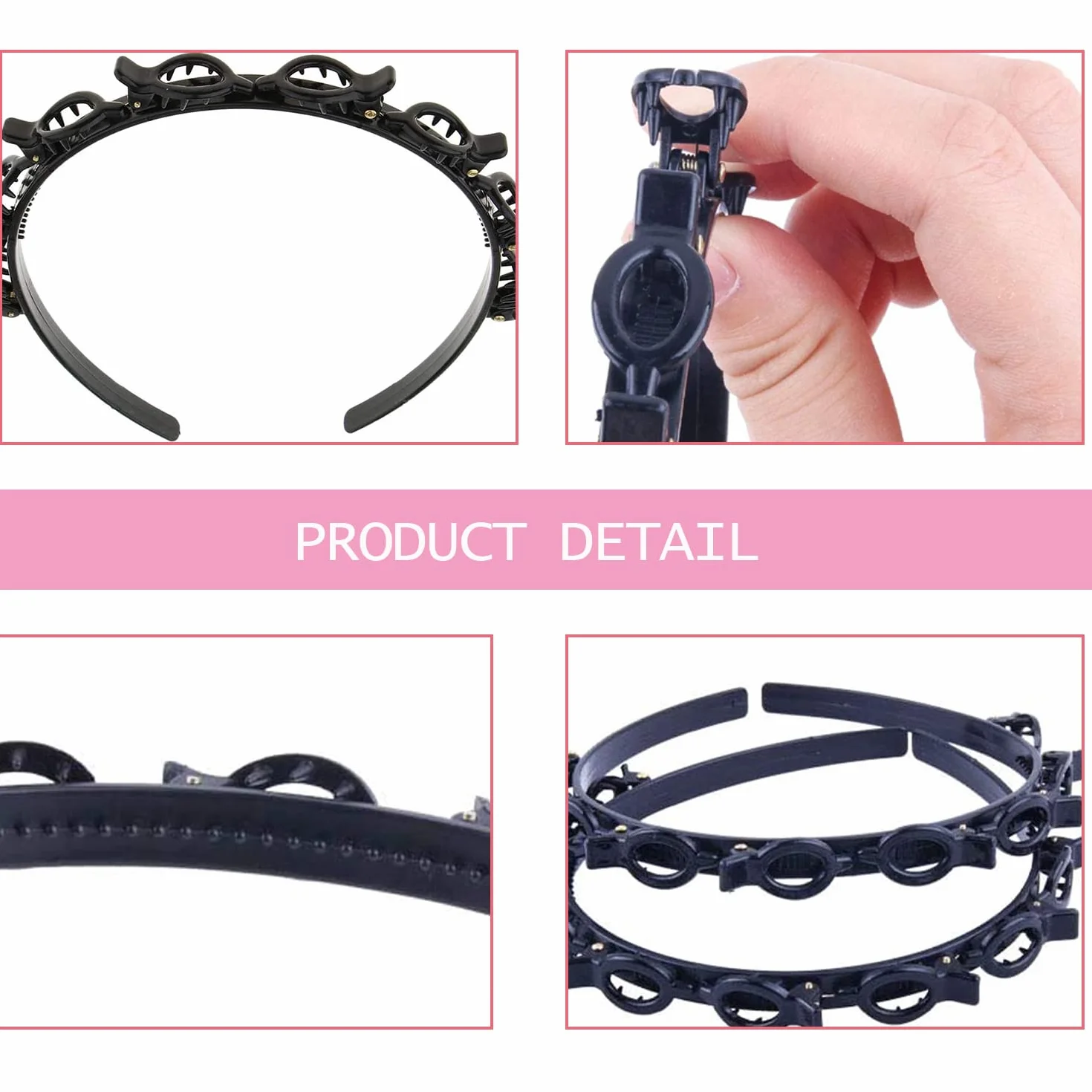 Fascia per capelli a doppio strato nera con clip per donne