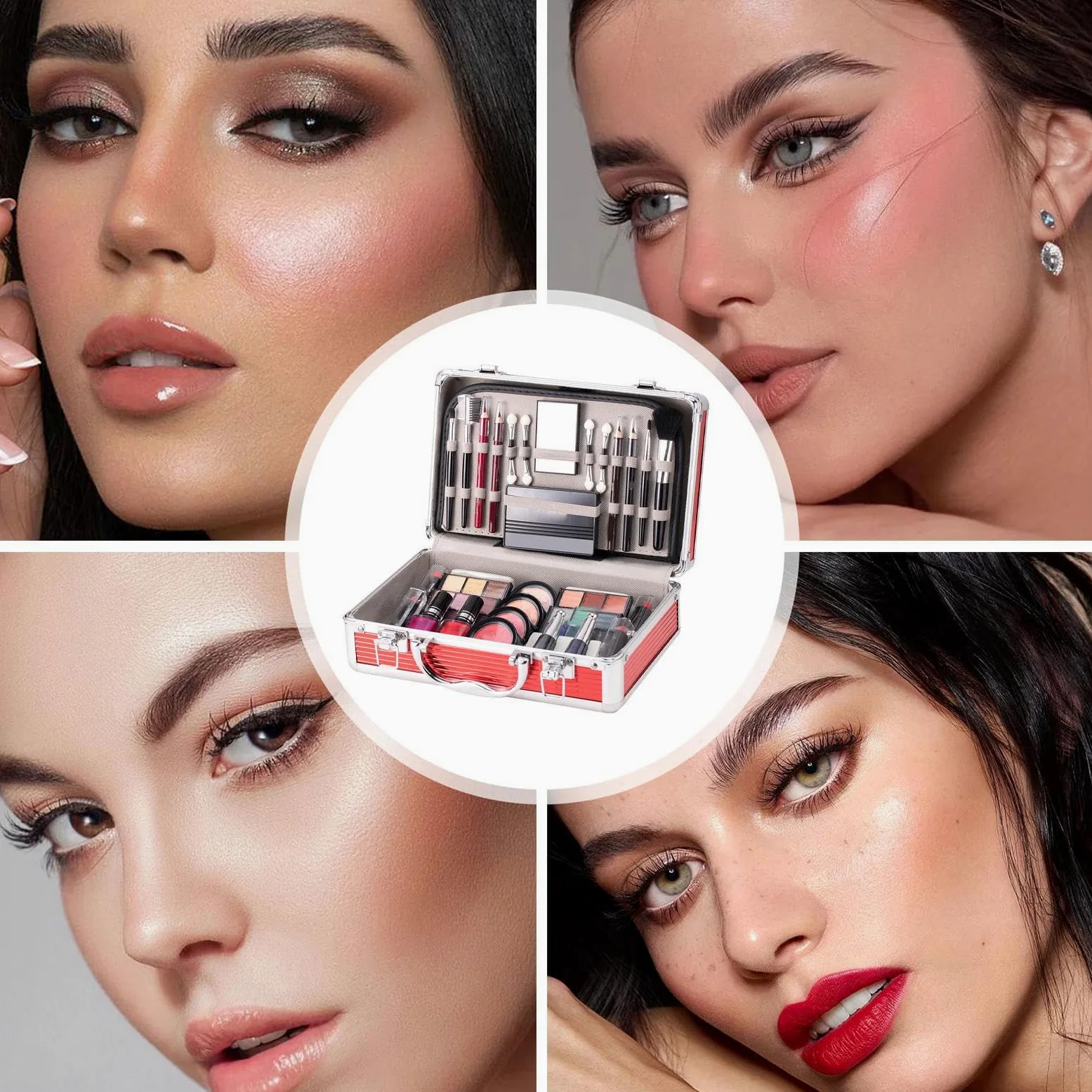 Kit per il trucco completo del viso, set per il trucco per principianti | Kit per principianti con custodia, Custodia per cosmetici comprendente ombretto, fard, per sopracciglia, rossetto, penne