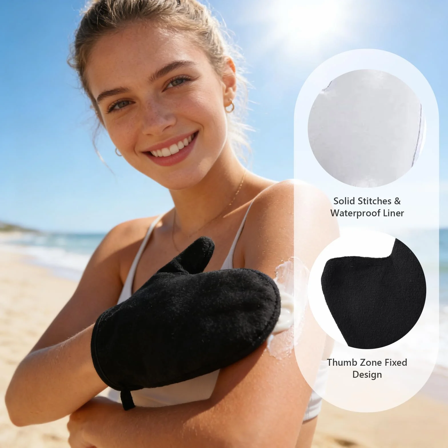 4 Pezzi Kit Guanto Autoabbronzante, Autoabbronzante Guanti Applicatore, Applicatore Abbronzatura Riutilizzabili Lavabili, per Crema Abbronzante, Nero