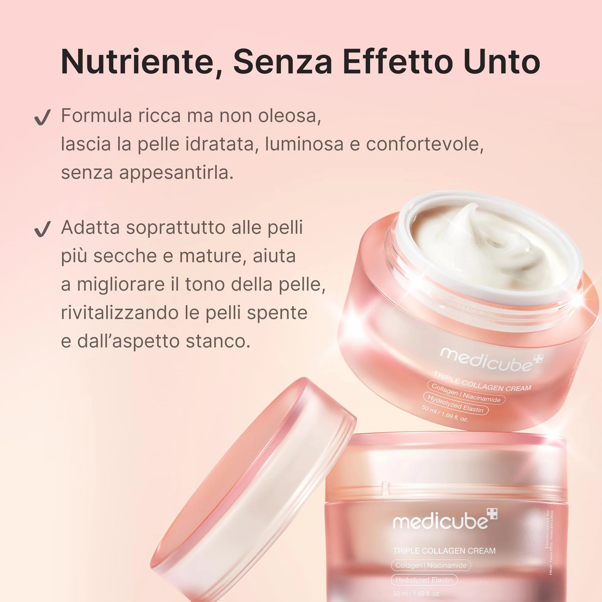 medicube Triple Collagen Cream - Crema Viso Collagene contro i segni del tempo, Pelle Idratata per 24h, Effetto Rassodante e Idratante, con Acido Ialuronico - Skincare Coreana, 50 ml