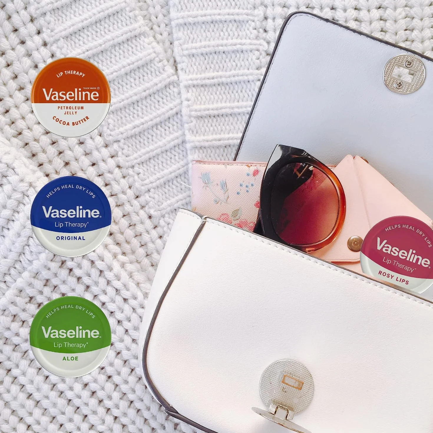 Vaseline Balsamo per labbra - Petroleum Jelly - Lip Therapy - Originale, burro di cocco, alo vera e rosata, latta da 20 g - lenisce le labbra secche - confezione da 4