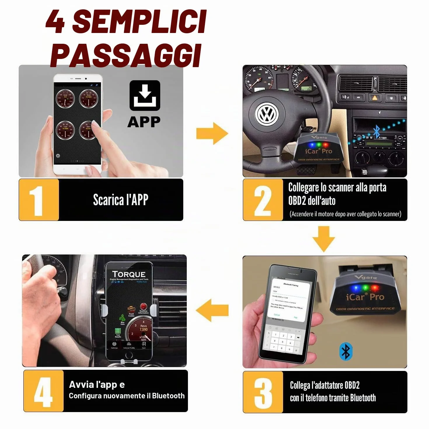 Vgate iCar Pro Bluetooth 4.0 BLE OBD2 Lettore di codici di guasto OBDII Scanner Auto Check Engine Light