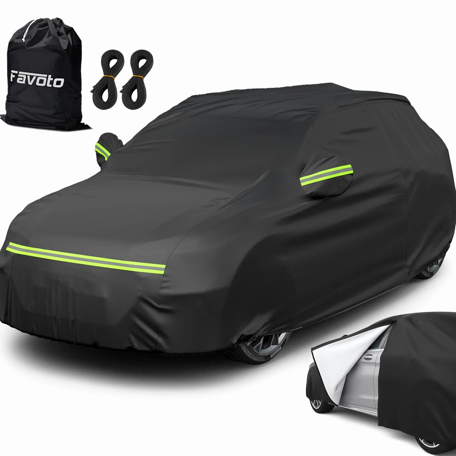 Favoto Copriauto Felpato Invernale Impermeabile per Compact SUV PEVA Cotone Zip Laterale 460x180x170cm Nero