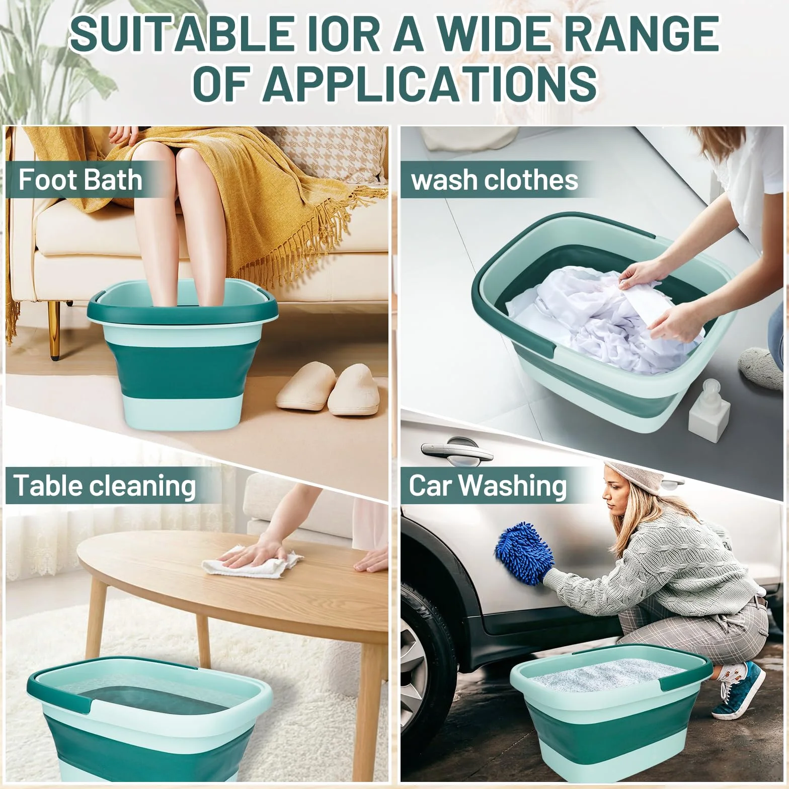 Pediluvio pieghevole per Pediluvio da 15L con Manico e Rulli massaggianti,Bacinella pieghevole,Vaschetta pedicure,Idromassaggio Plantare,Ergonomica,Leggera e Salvaspazio – Verde Chiaro