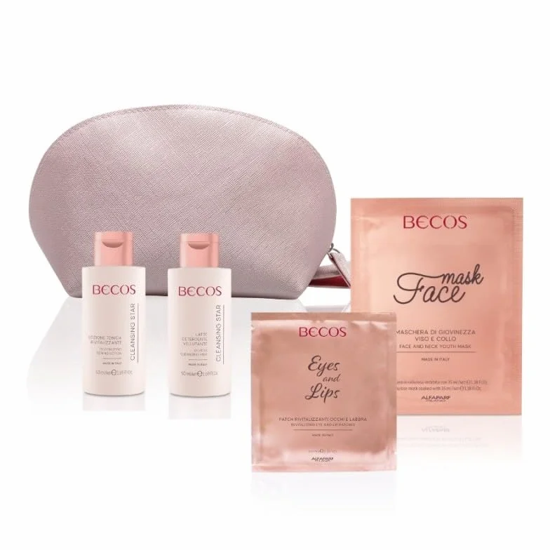 Becos Essential Beauty Face Set - Latte Detergente 50ml + Lozione Tonica 50ml + Maschera Viso&Collo + Patch Occhi&Labbra