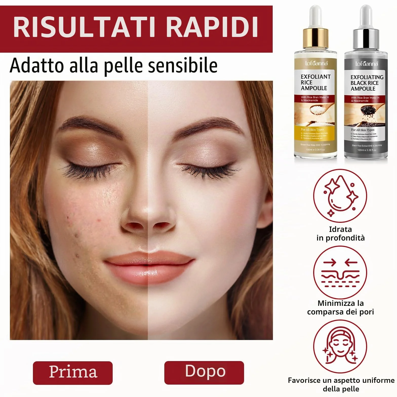 Siero Coreano Esfoliante al Riso Skincare,Peeling Viso Riso 100ml+ Riso Nero 100ml,Esfoliante Delicato con AHA BHA e Niacinamide, Rimuove Cellule Morte,Riduce Pori e Punti Neri,Pelle Liscia e Luminosa