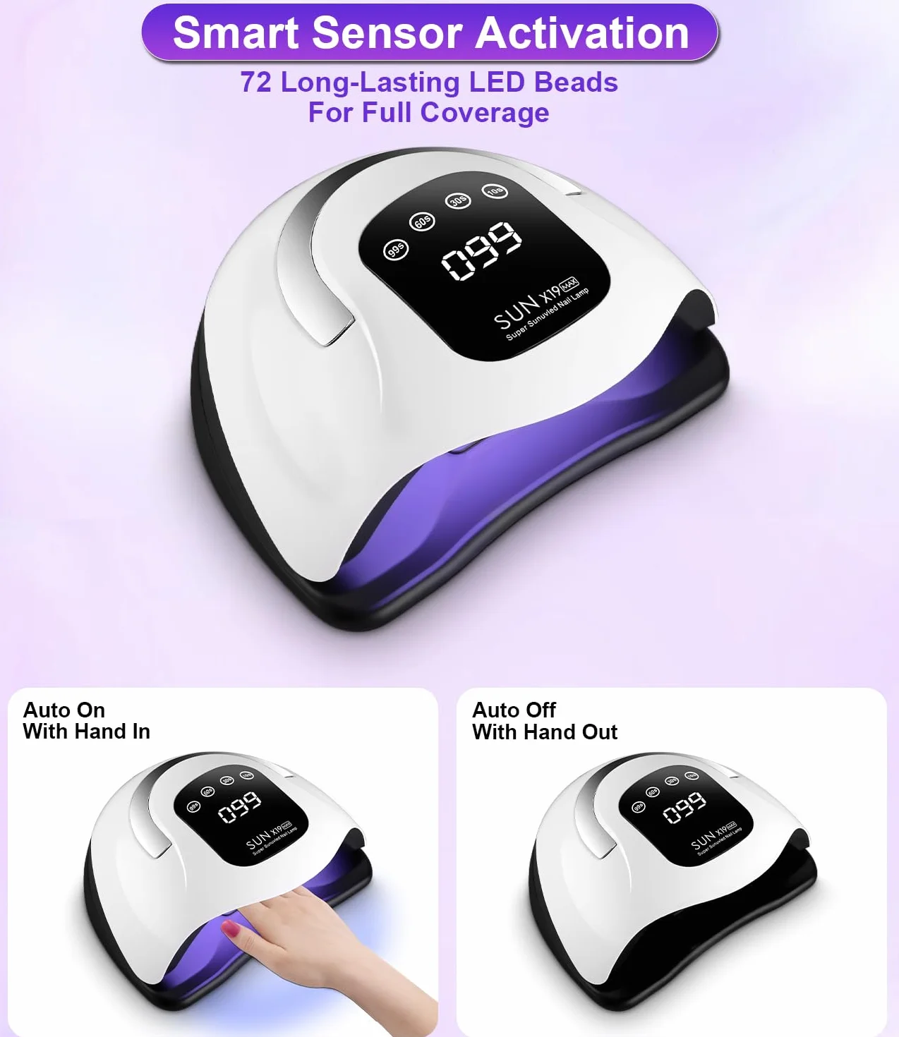 Lampada UV LED unghie 320W, fornetto unghie con 72 Perline LED, Sensore Automatico, 4 Timer, Display Digitale, lampada unghie per Manicure e Pedicure, fornetto unghie semipermanente Casa/Salone