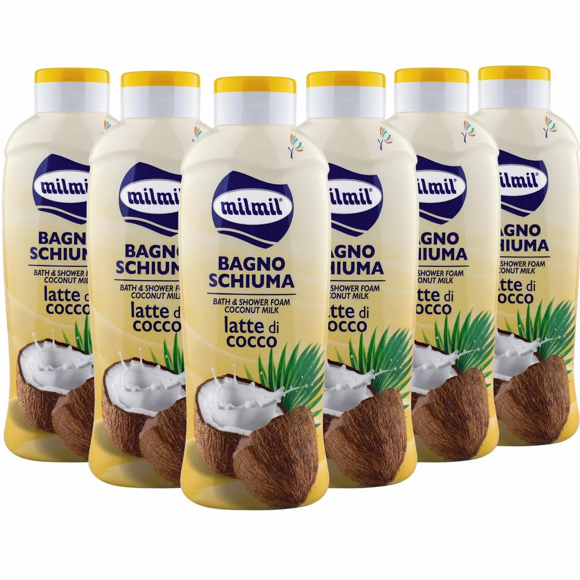 Milmil Bagno Schiuma, Fragranza Latte di Cocco, Dermatologicamente Testato PH Fisiologico - 6 x 1000 ML