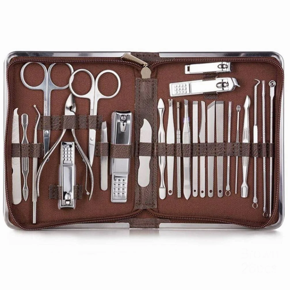 HMTE Set di 26 Pezzi di tagliaunghie Professionali per Manicure Set di Strumenti per Unghie per pinze per cuticole in Acciaio Inossidabile (Color : Pink) (Marrone)